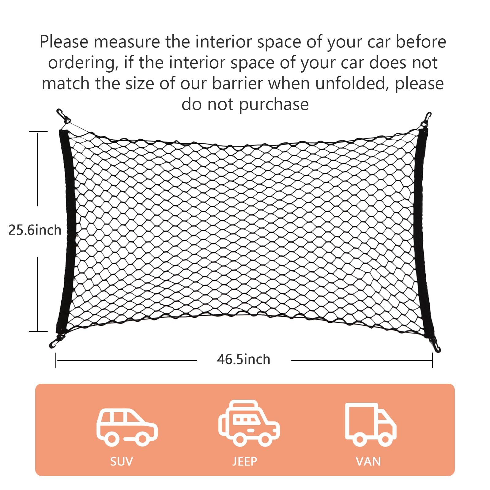 GAOSPD dog car net barrier hooks compatibility demonstrates secure installation.