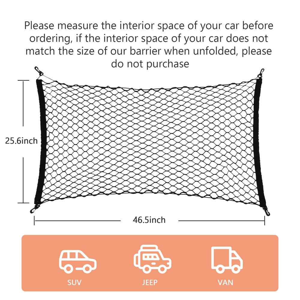 GAOSPD dog car net barrier hooks compatibility demonstrates secure installation.