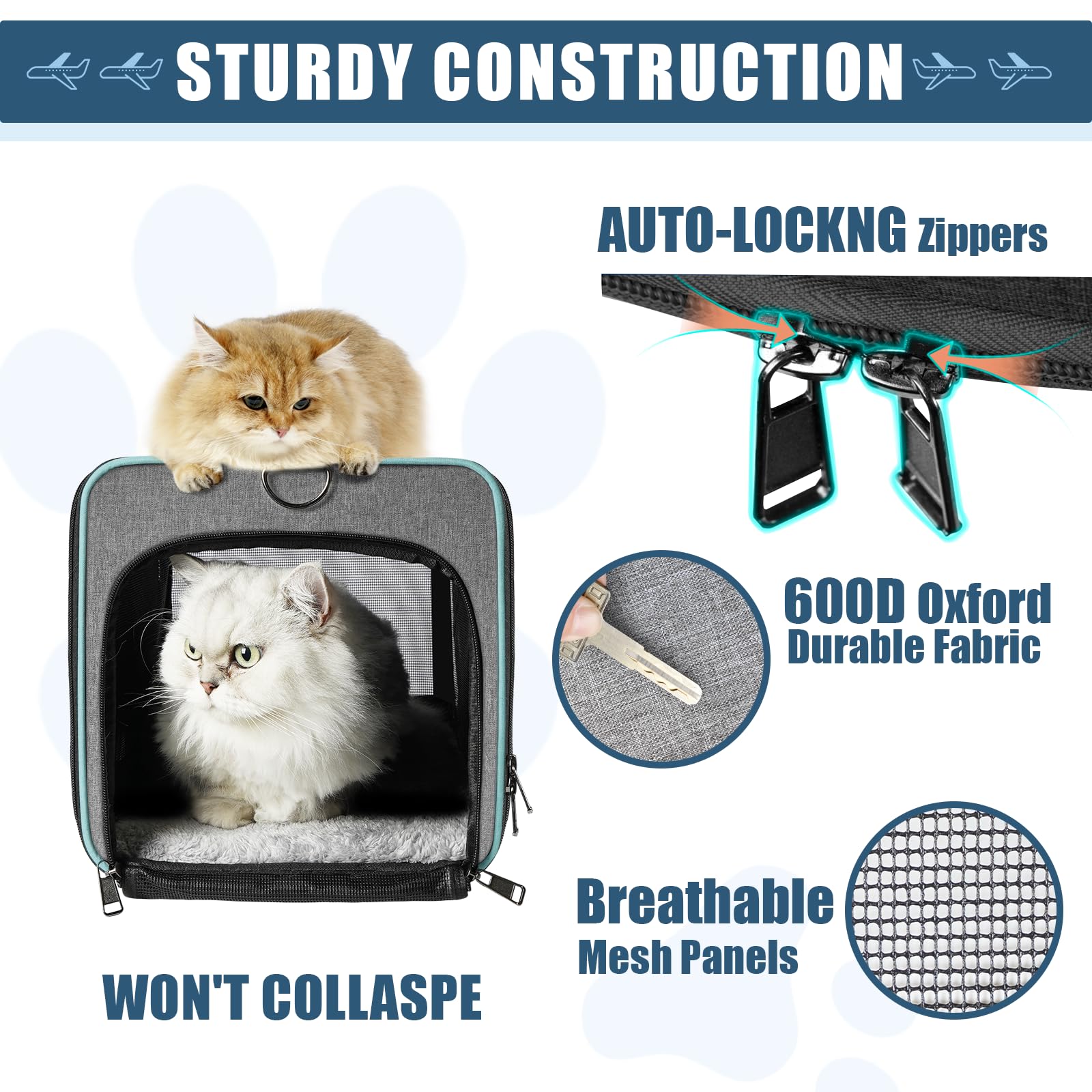 GAPZER Alaska cat carrier auto-locking zipper adds secure access