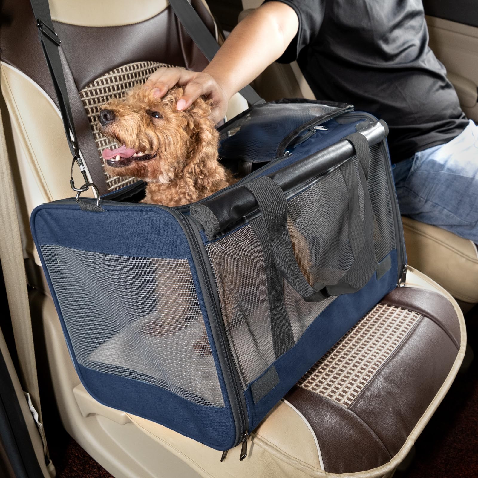 GAPZER dark-blue carrier provides stylish, comfortable travel for pets.