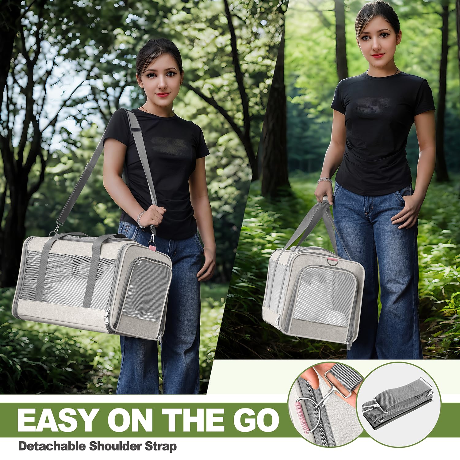 GAPZER cat carrier shoulder-strap provides hands-free carrying on trips.