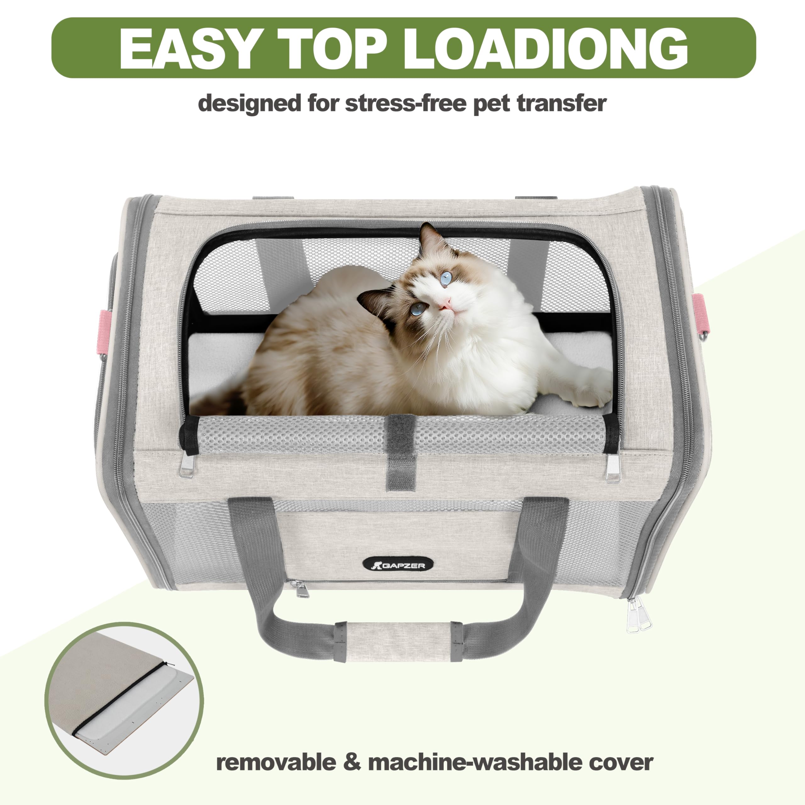 GAPZER cat carrier spacious 18x11x11 offers a roomy interior for medium pets.