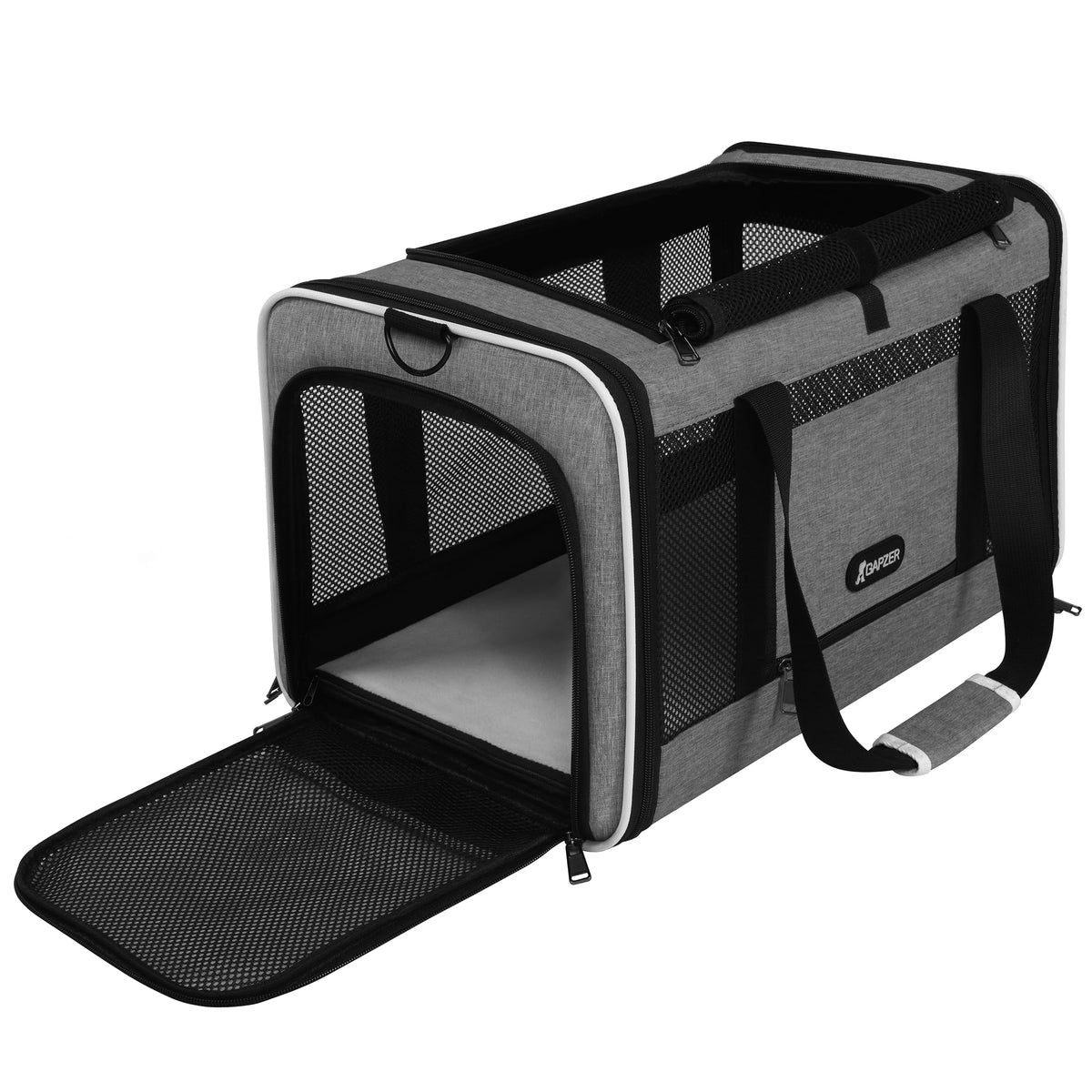 Gapzer cat carrier top-load design for easy pet checks during travel.