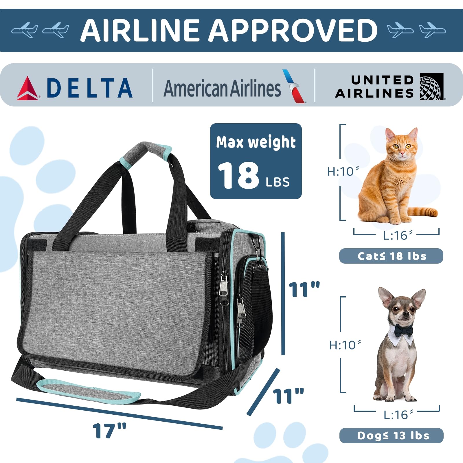 GAPZER cat carrier United Airlines approved with inner tether for extra security.