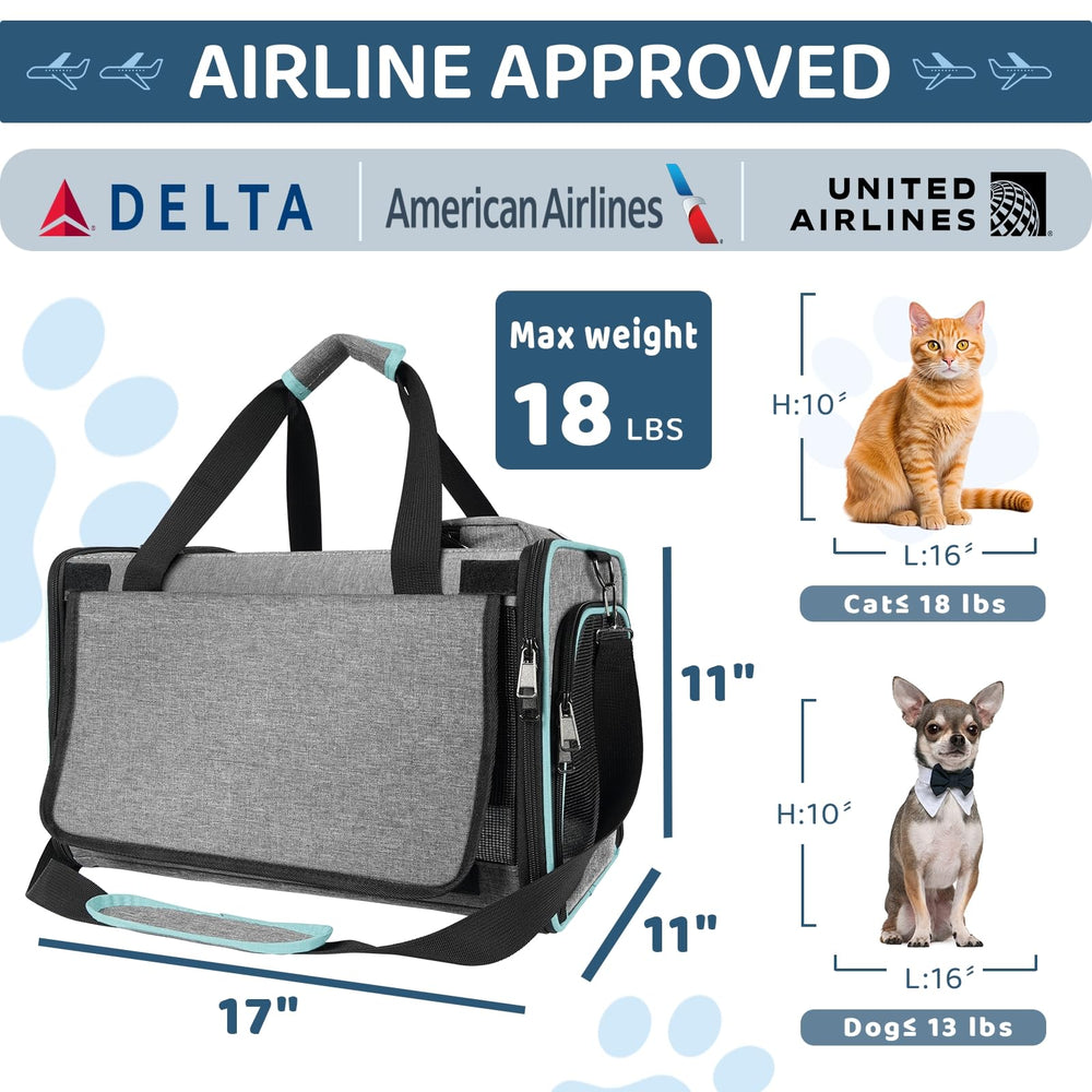 GAPZER cat carrier United Airlines approved with inner tether for extra security.