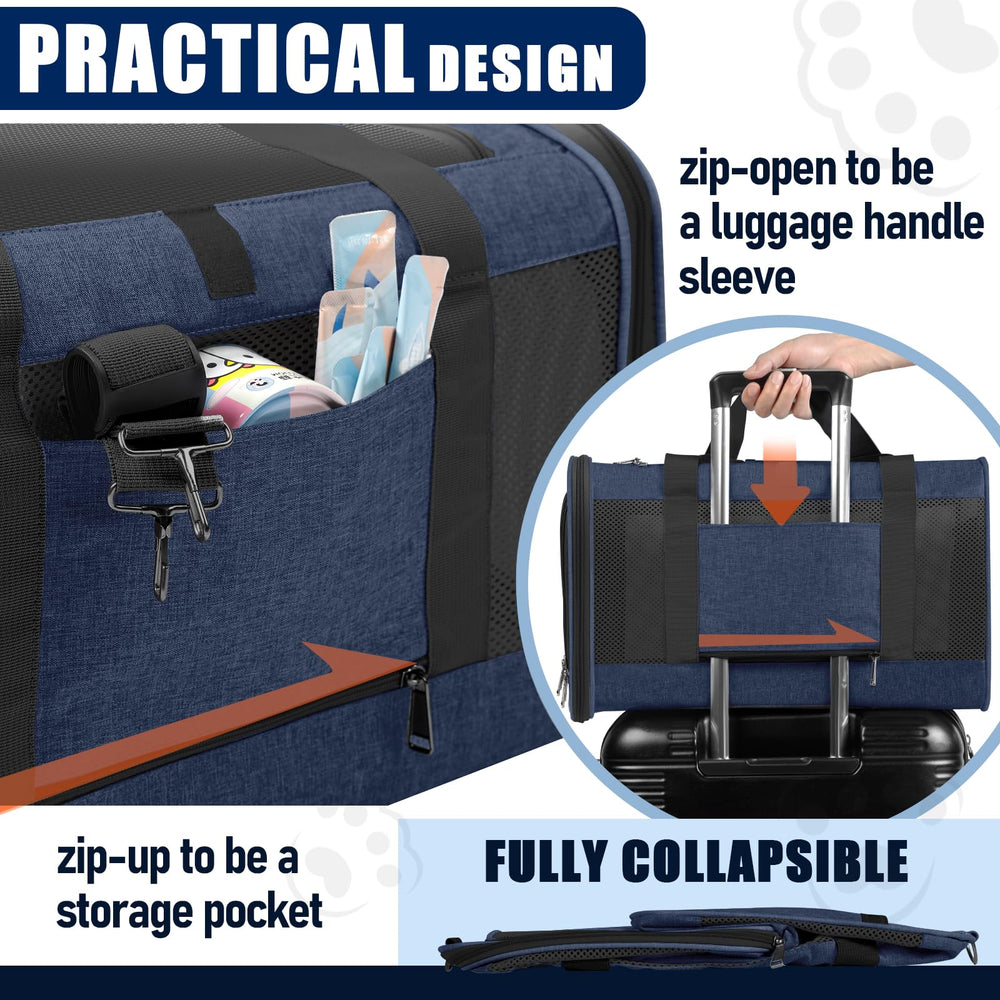 GAPZER dog-cat carrier navy, side view showing sturdy interior frame for durable long-lasting use.