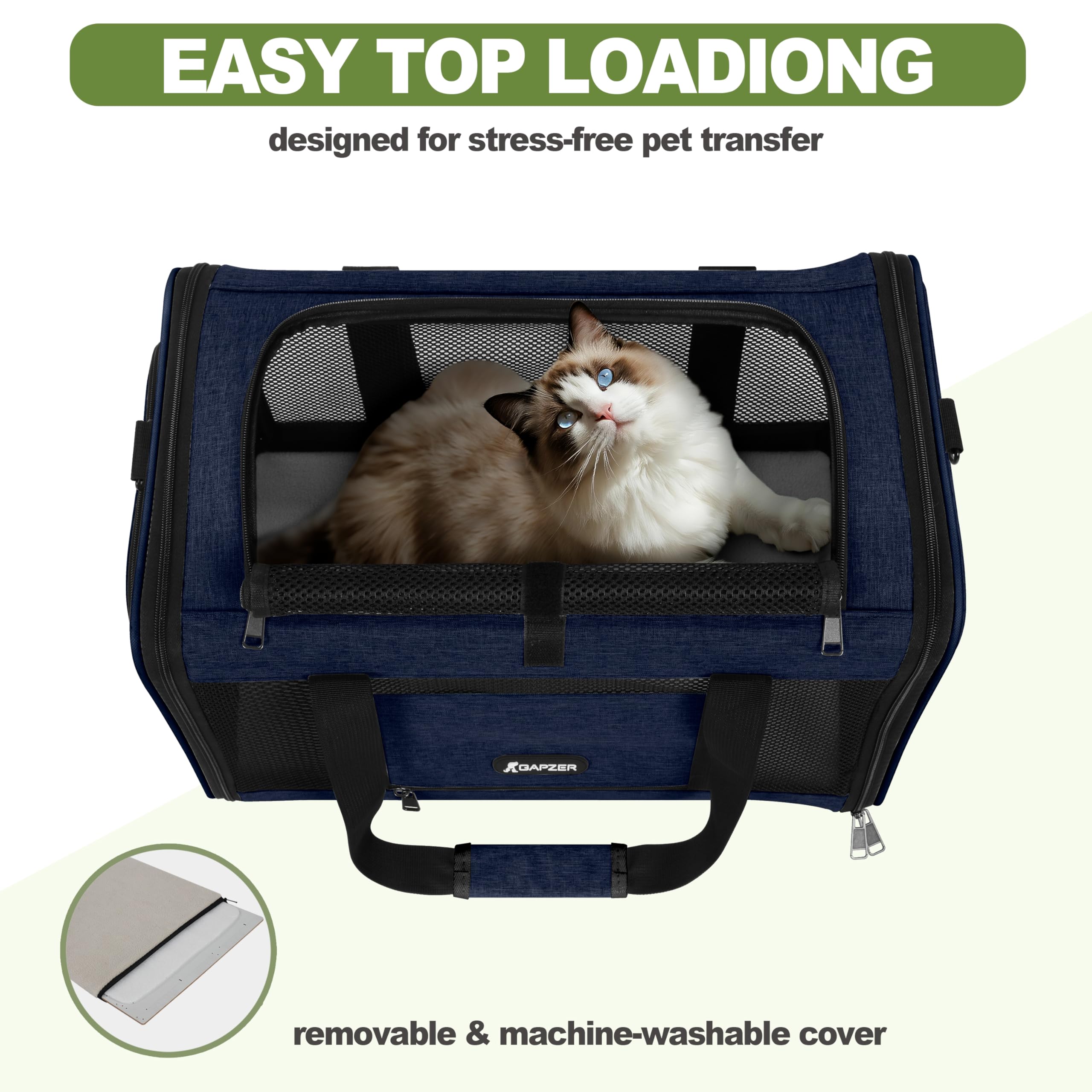 GAPZER Dual-entry design with top opening and side door for easy transfers.