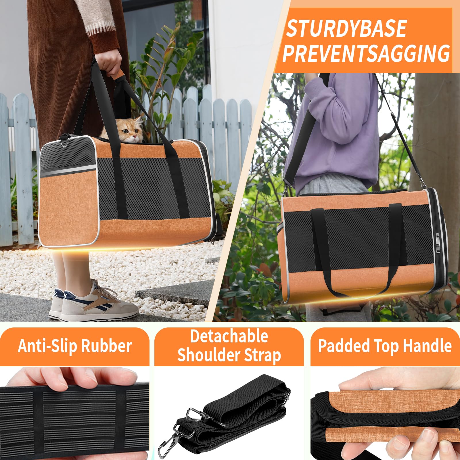 GAPZER Large Cat Carry Bag auto-locking zippers prevent pet escapes