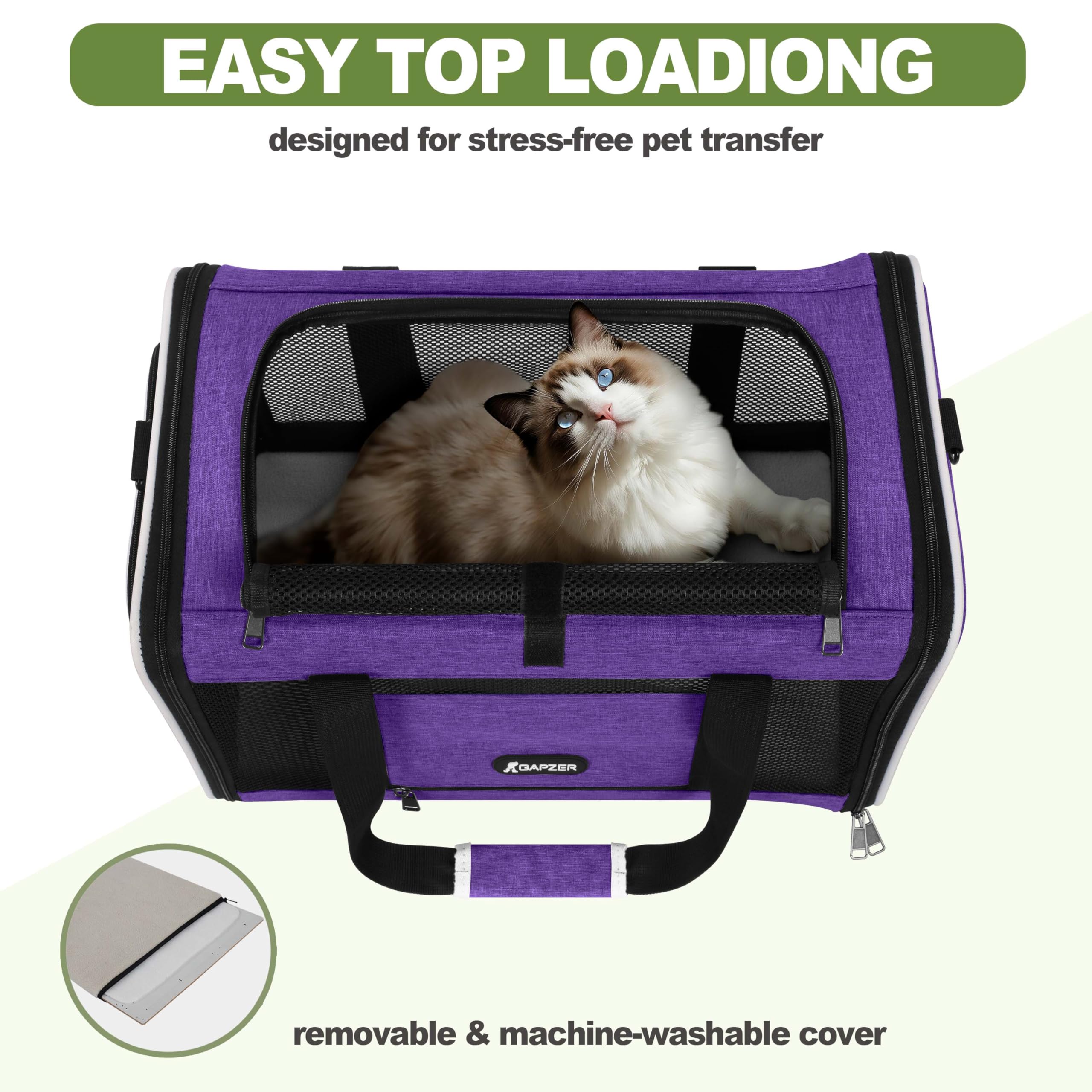 GAPZER Per Carrier escape-resistant zipper provides secure travel for curious pets