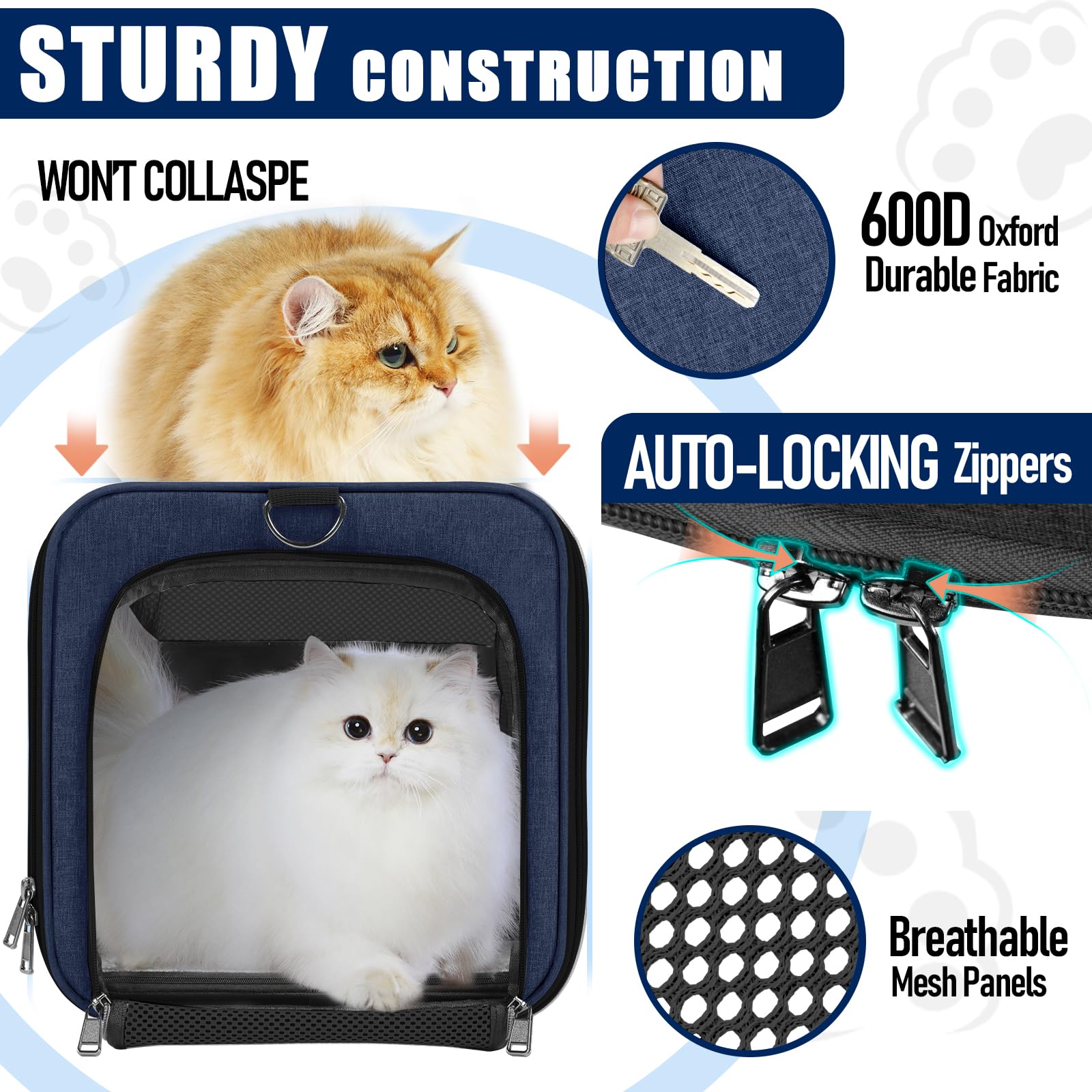 GAPZER pet carrier navy five-sided mesh ventilation for breathable pet comfort.