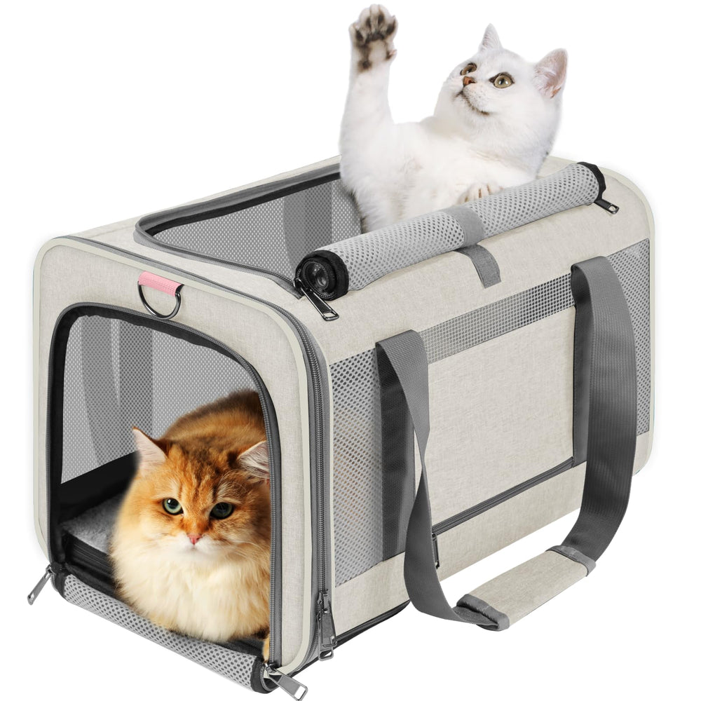 GAPZER pet carrier front view in beige, showcasing sturdy travel-ready construction for long trips.