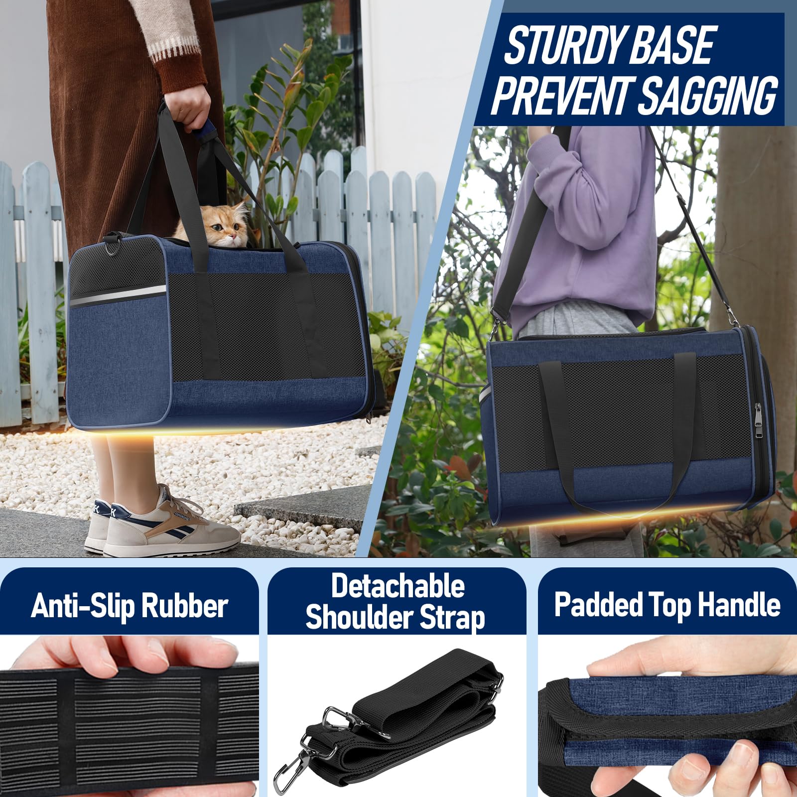 GAPZER pet carrier navy interior, mesh panels enabling airflow and easy pet interaction during trips.