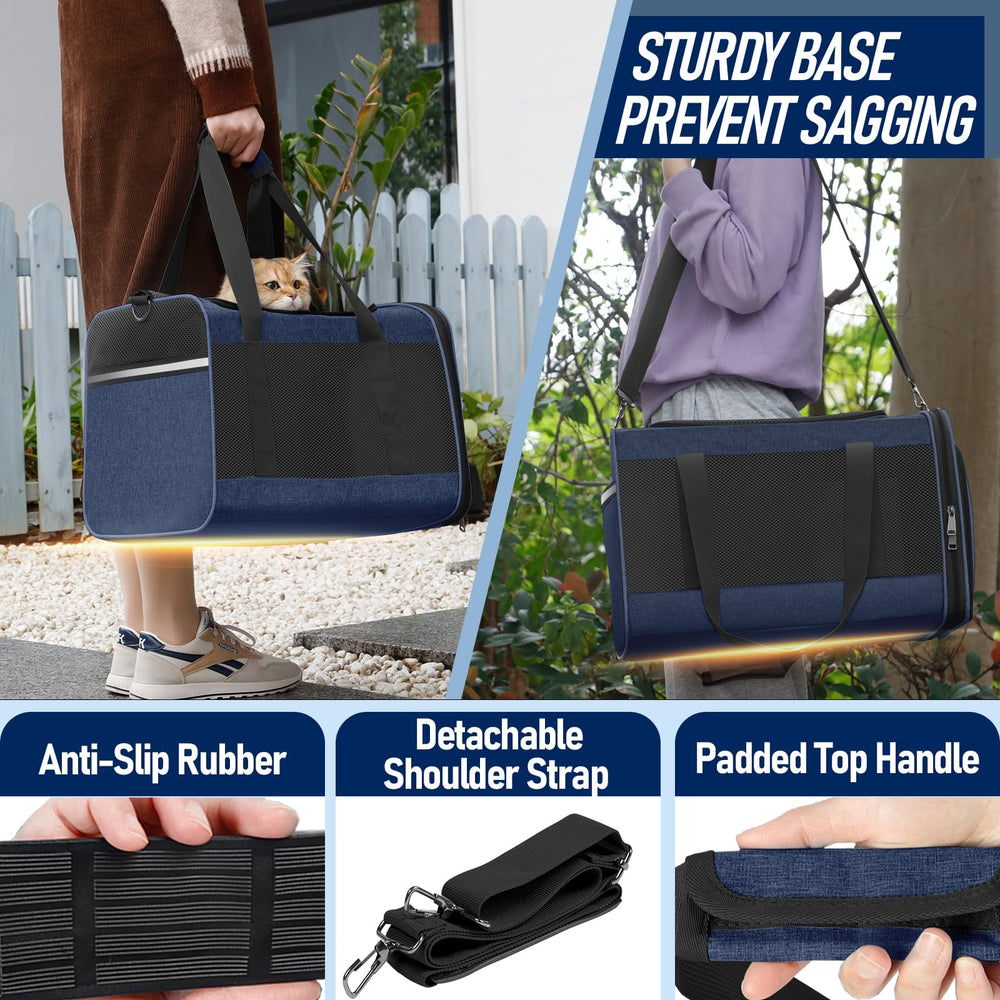 GAPZER pet carrier navy interior, mesh panels enabling airflow and easy pet interaction during trips.