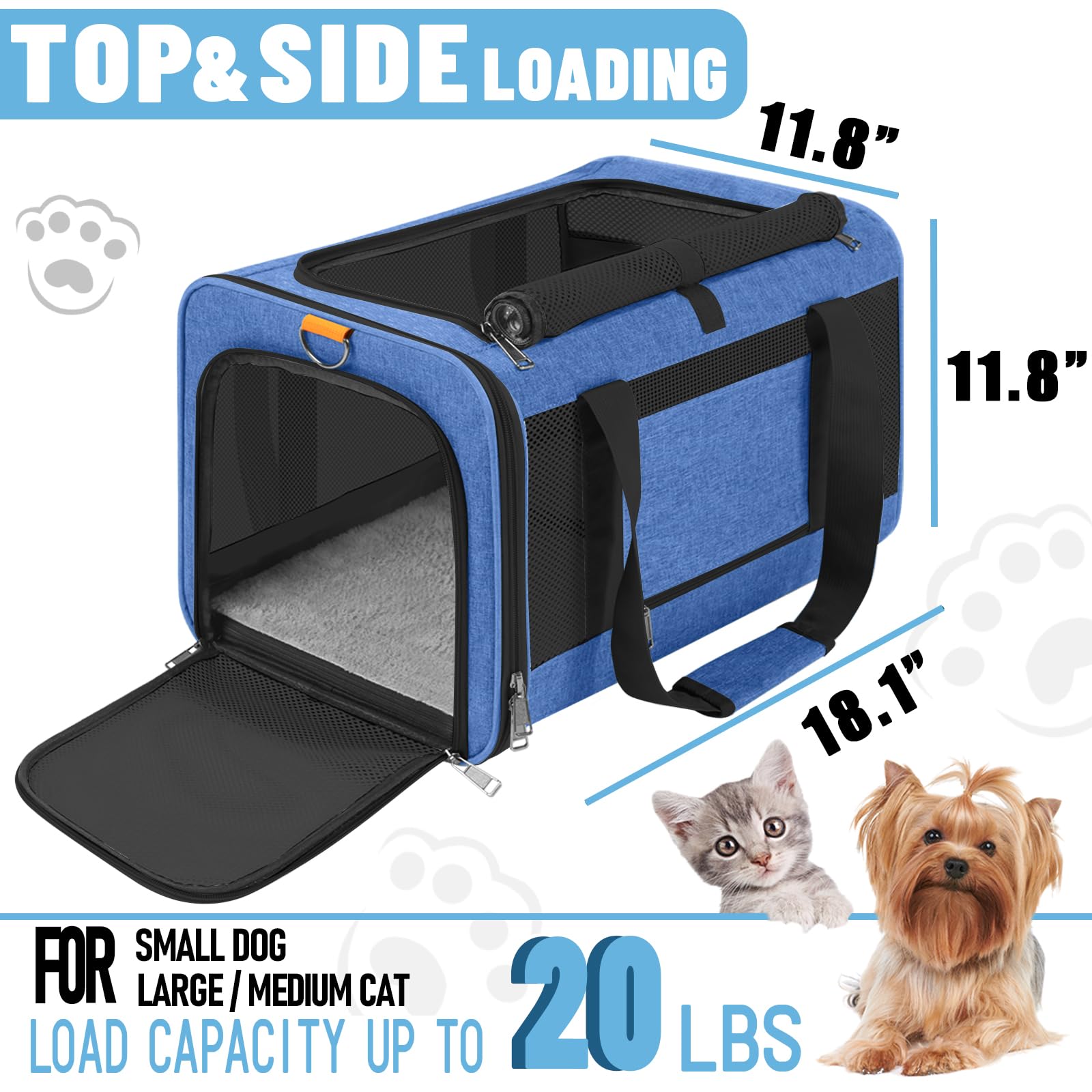 GAPZER Pet Carrier Large side view demonstrates adjustable shoulder strap for hands-free travel