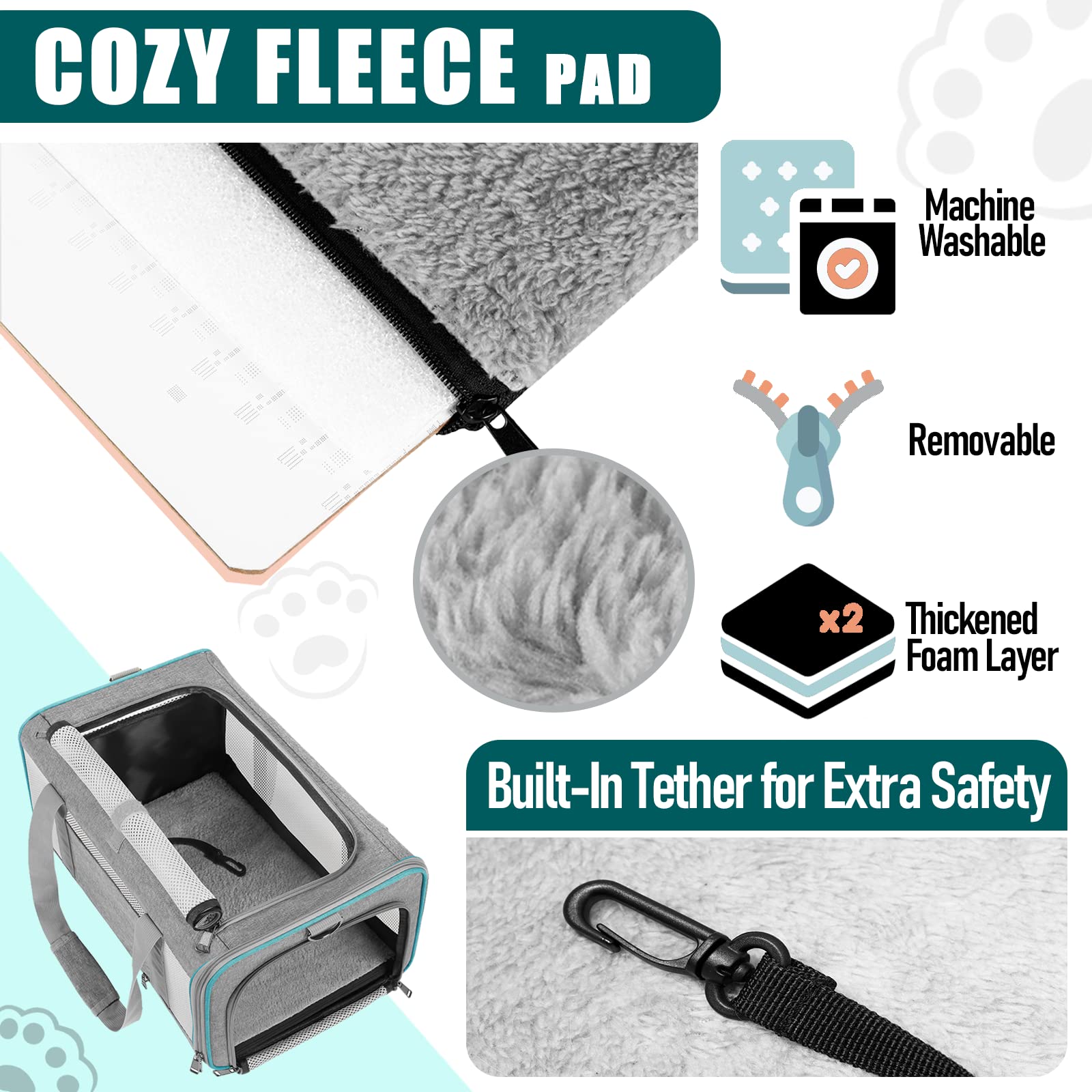 GAPZER removable machine-washable cover with fleece and cooling sides for comfort.