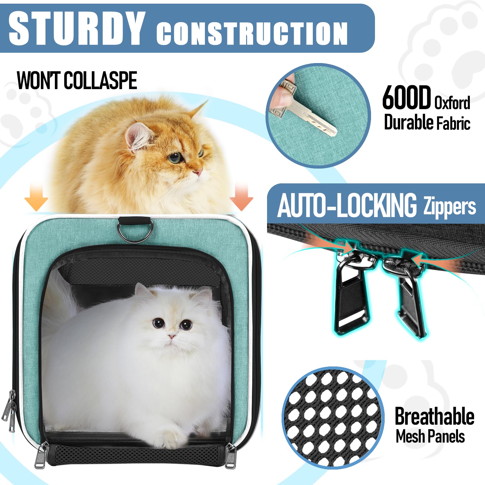 GAPZER Soft Cat Carrier 5-sided mesh ventilation image emphasizes airflow and comfort.