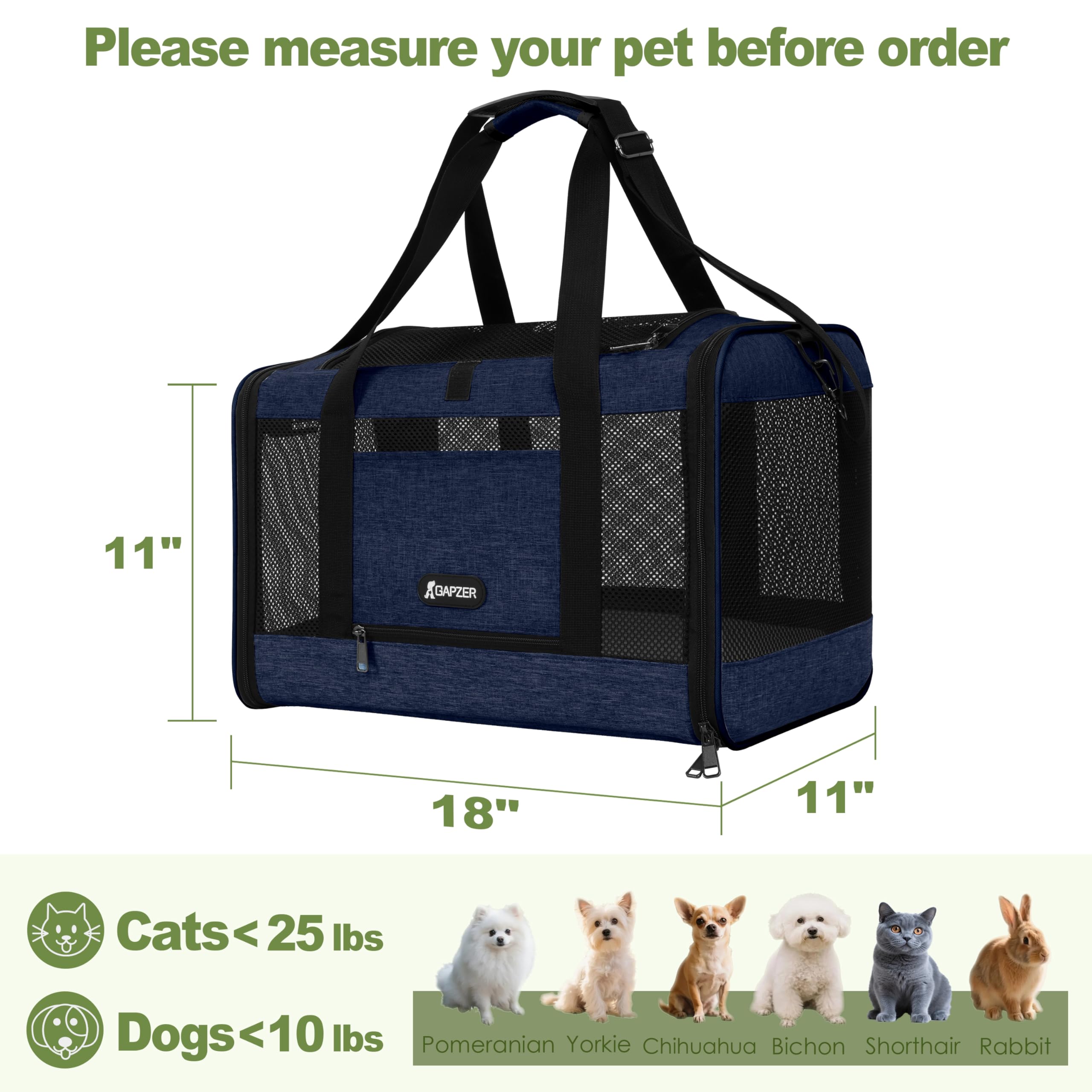 GAPZER Navy softshell pet bag delivers durable travel comfort.