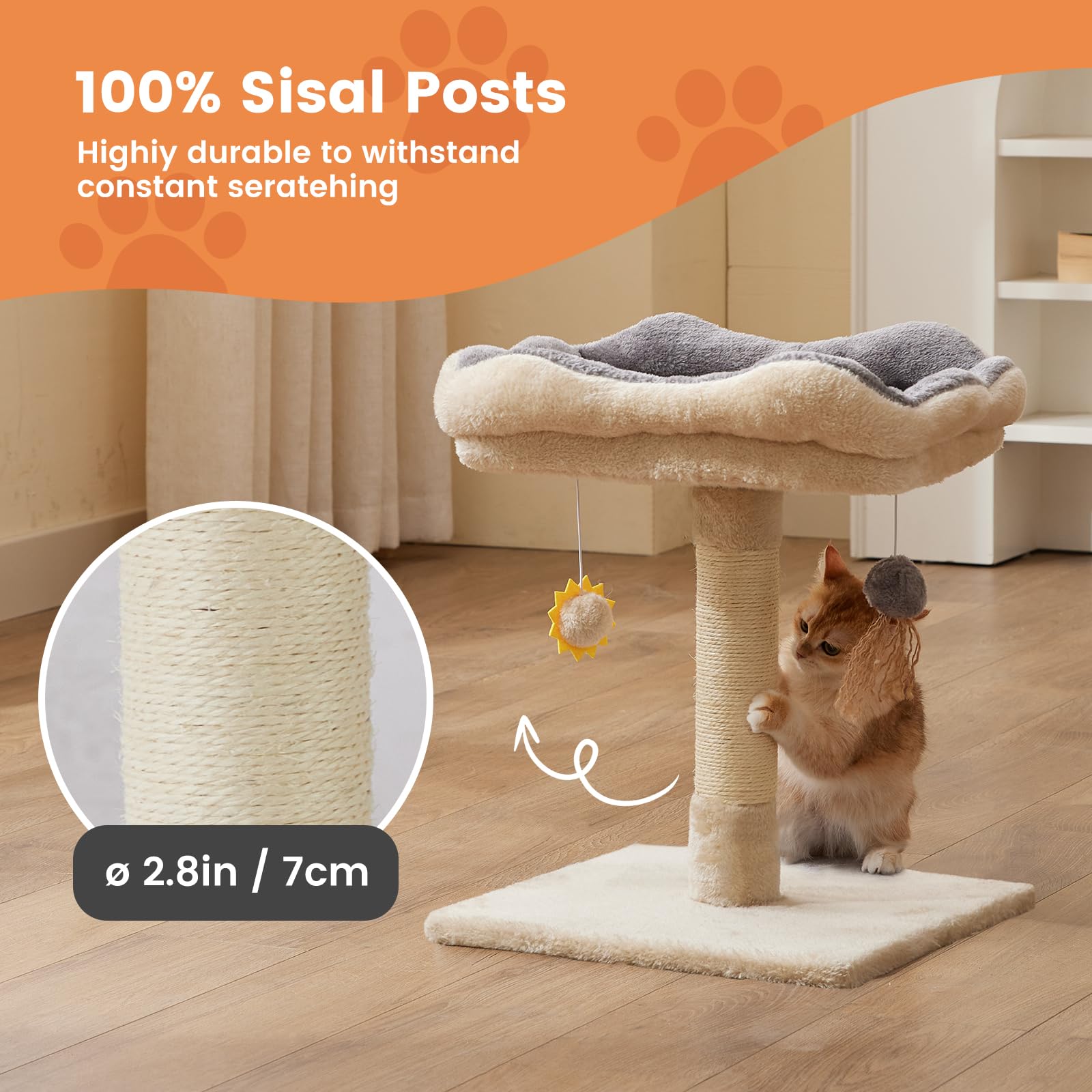 Gardner Pet 20-inch cat tree in room shot blends with beige decor