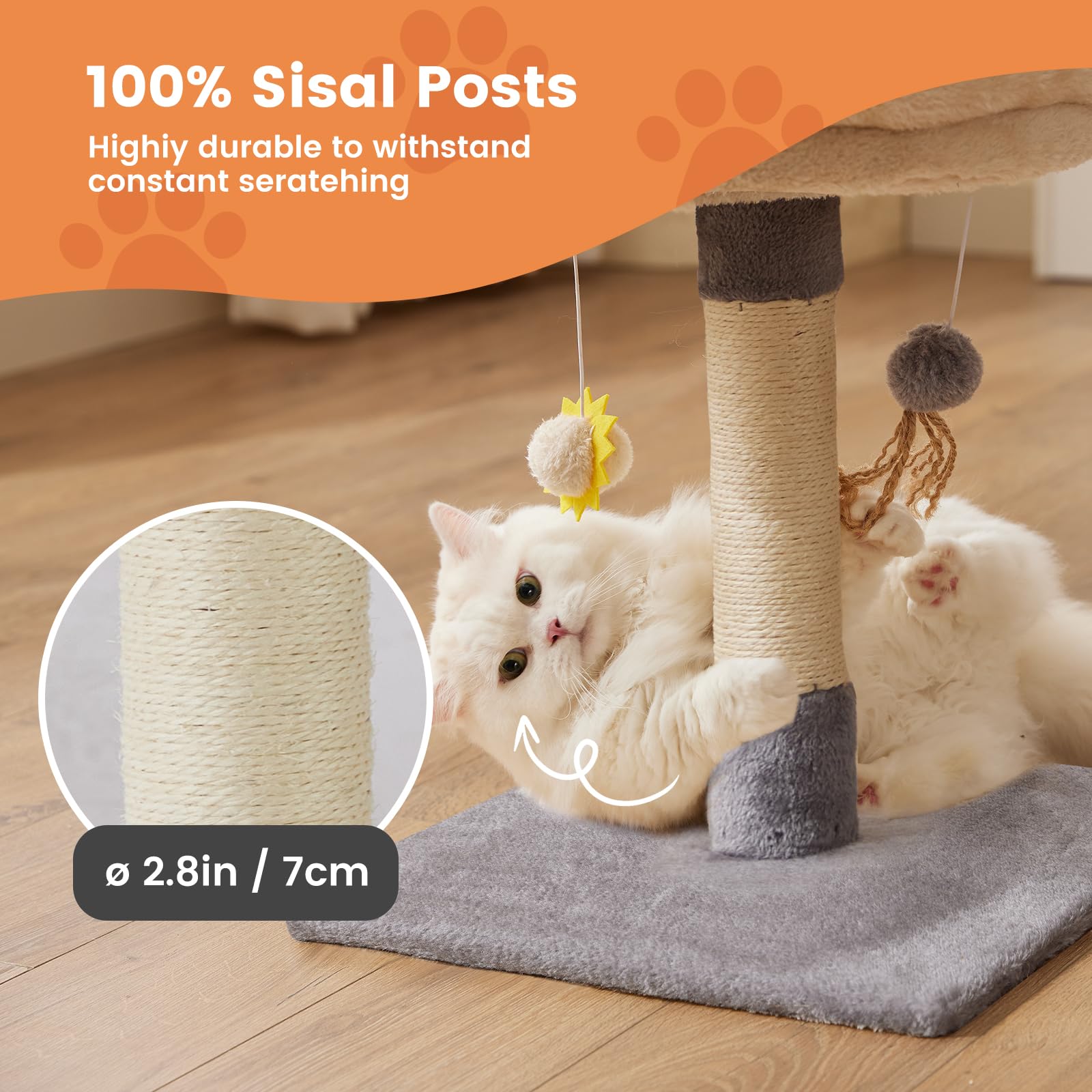 Gardner Pet cat tree fits small spaces with 20-inch height.