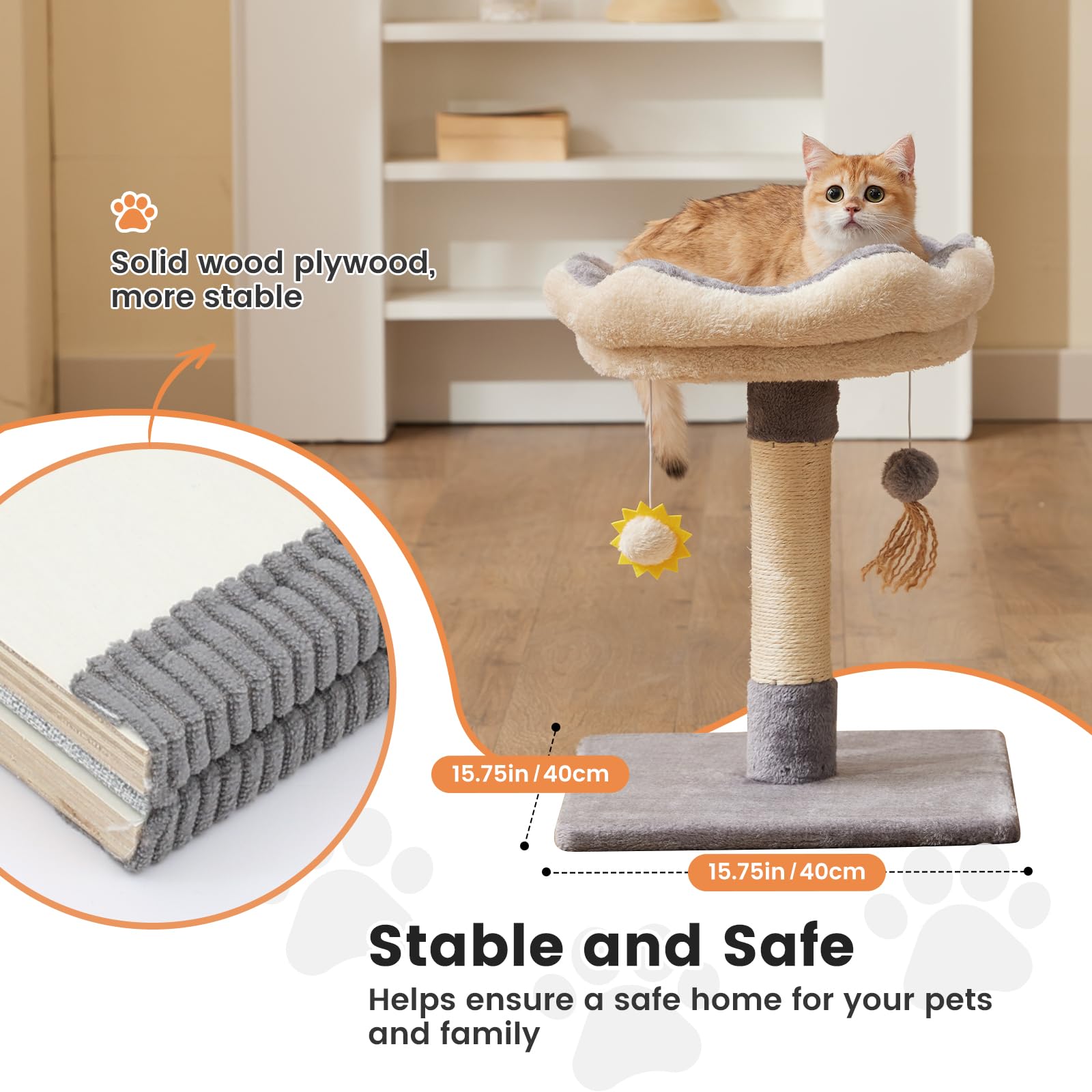 Gardner Pet 20-inch cat tree top bed offers detachable comfort for naps.