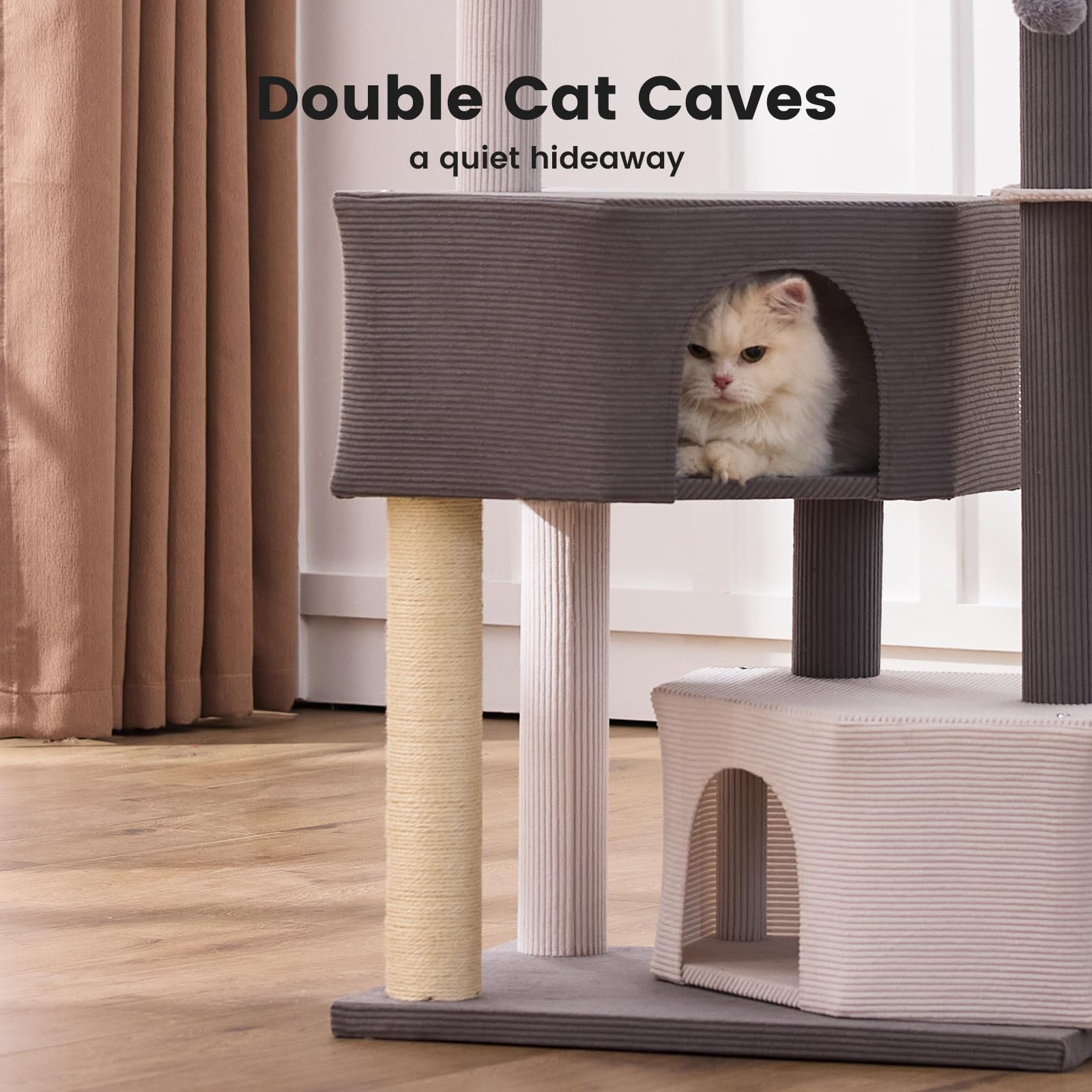 Gardner Pet 41-inch cat tree in living room demonstrates space-saving design