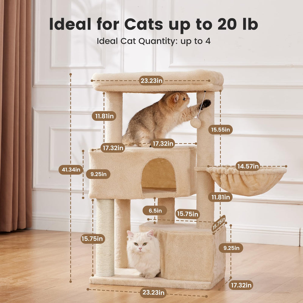 Gardner Pet 41tall cat tree top perches offer elevated viewing and lounging options