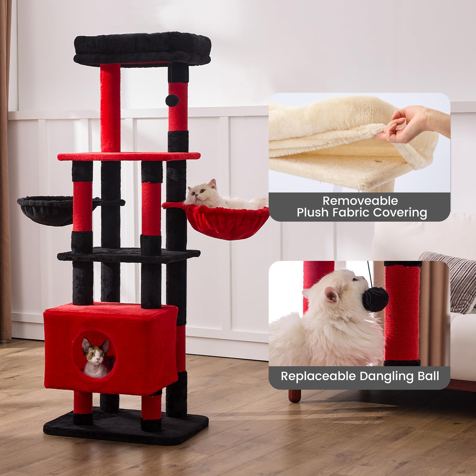 Gardner Pet 65in cat tree top platform emphasizes roomy perch for lounging and surveying space.
