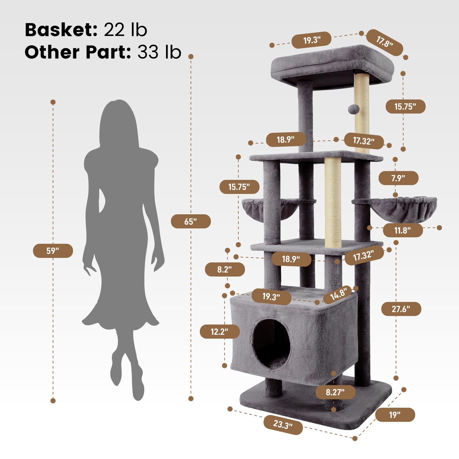 Gardner Pet 65in top platform provides space for large cats to stretch