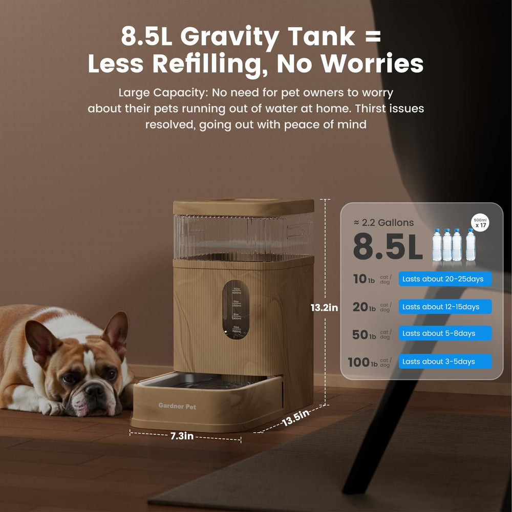 Gardner Pet 8-5l-capacity-water-dispenser shows large capacity for vacations