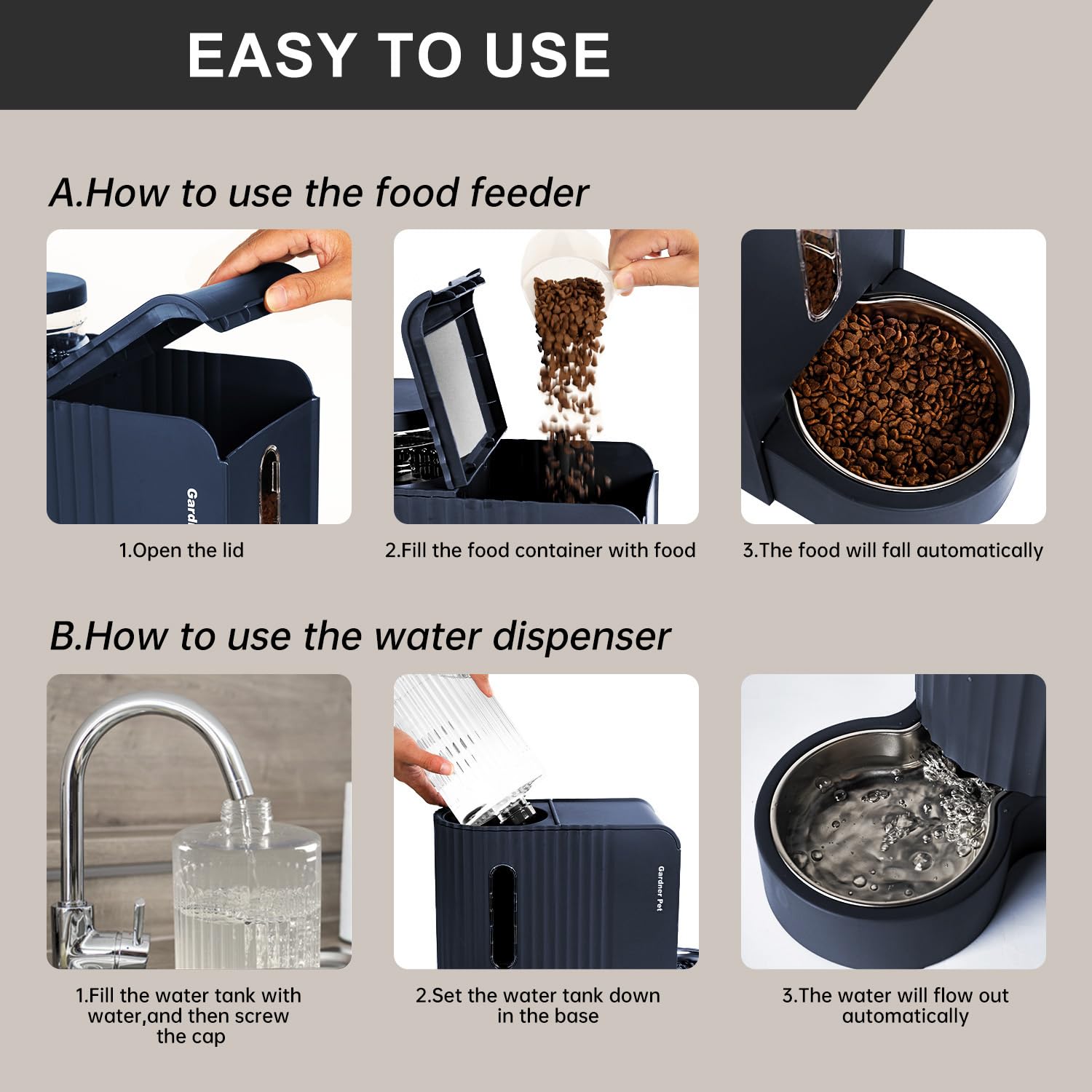 Gardner Pet anti-slip base keeps unit steady on smooth floors.
