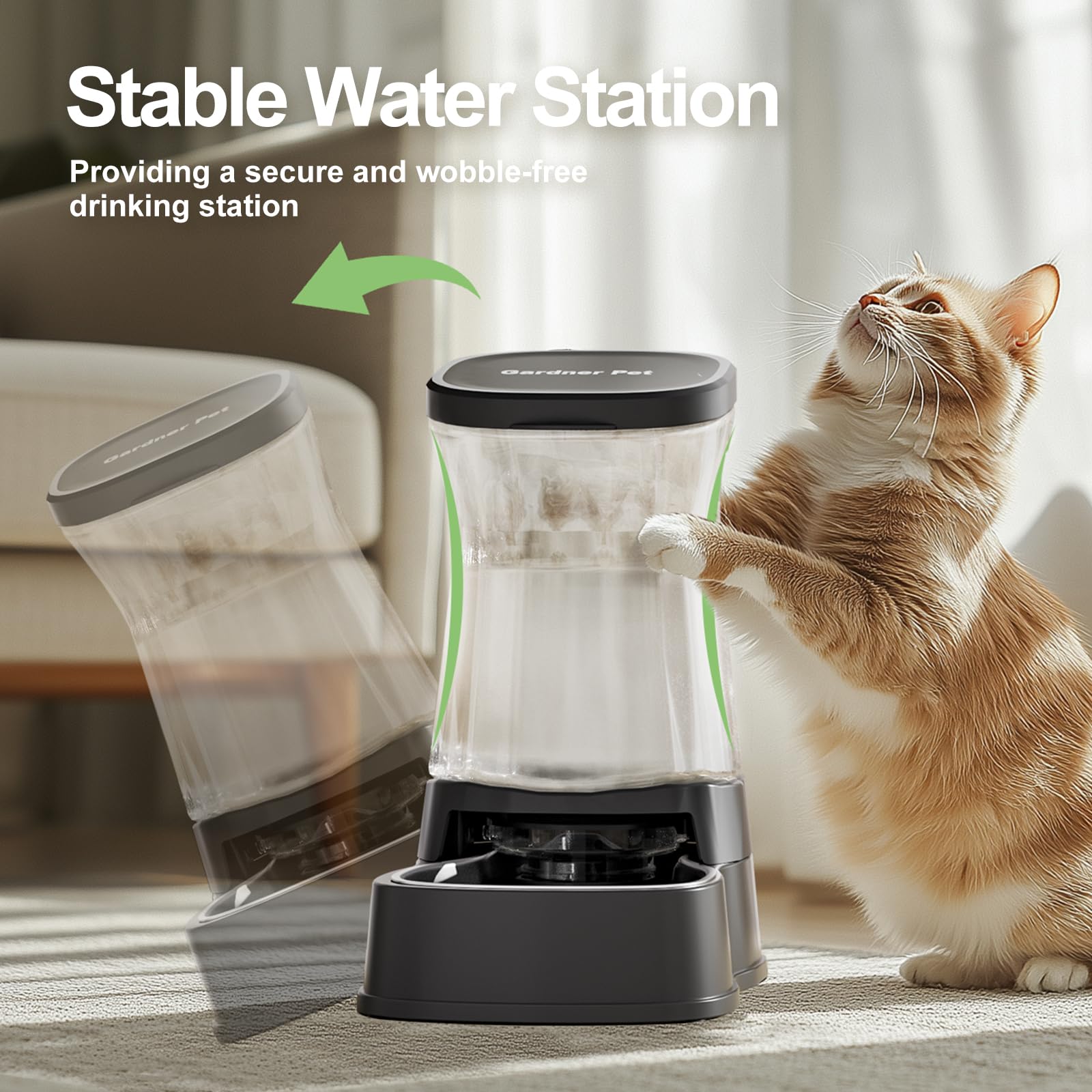 Gardner Pet anti-slip base and sturdy construction keep the dispenser steady during pet play.