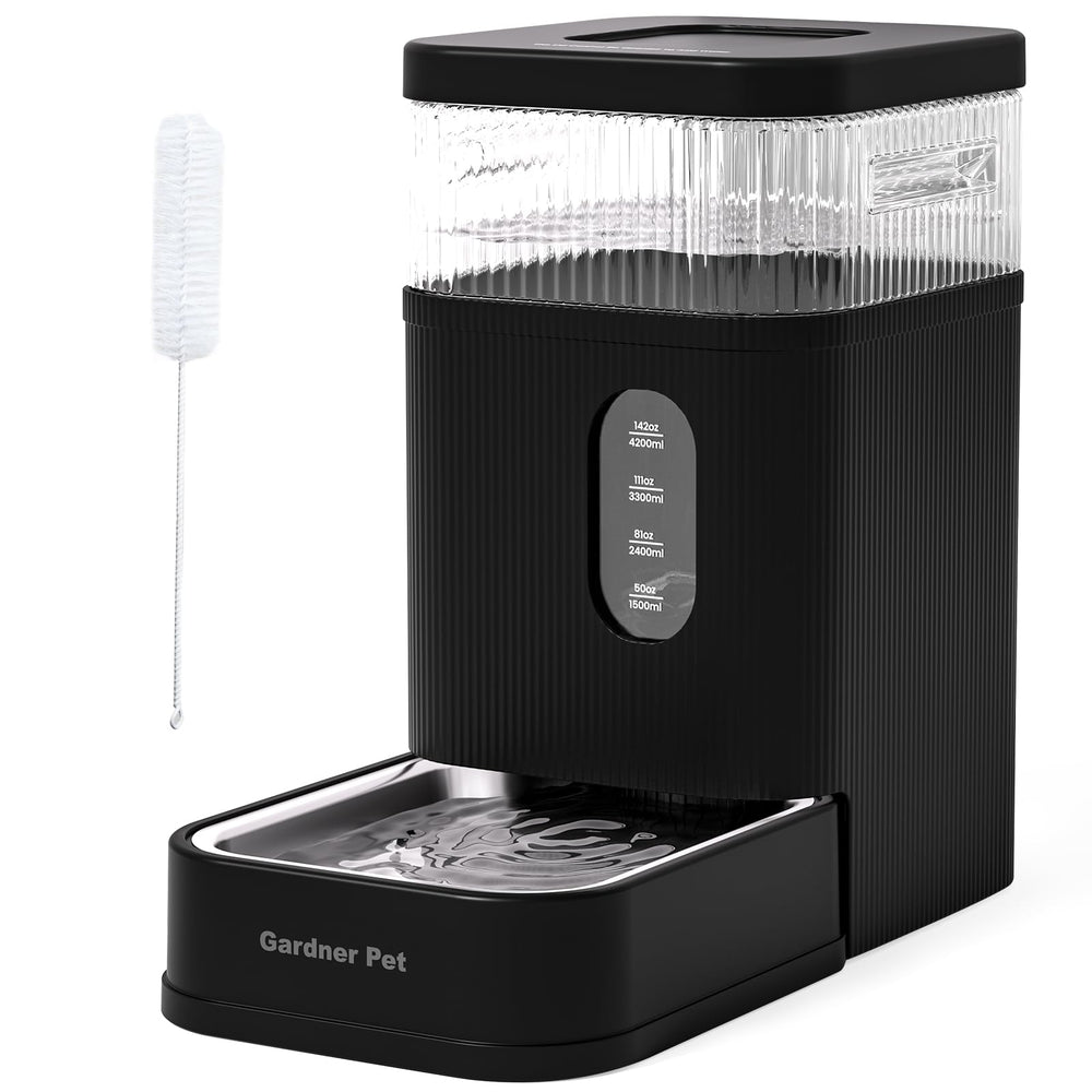 Gardner Pet automatic water dispenser stainless steel bowl close-up for clean hydration.