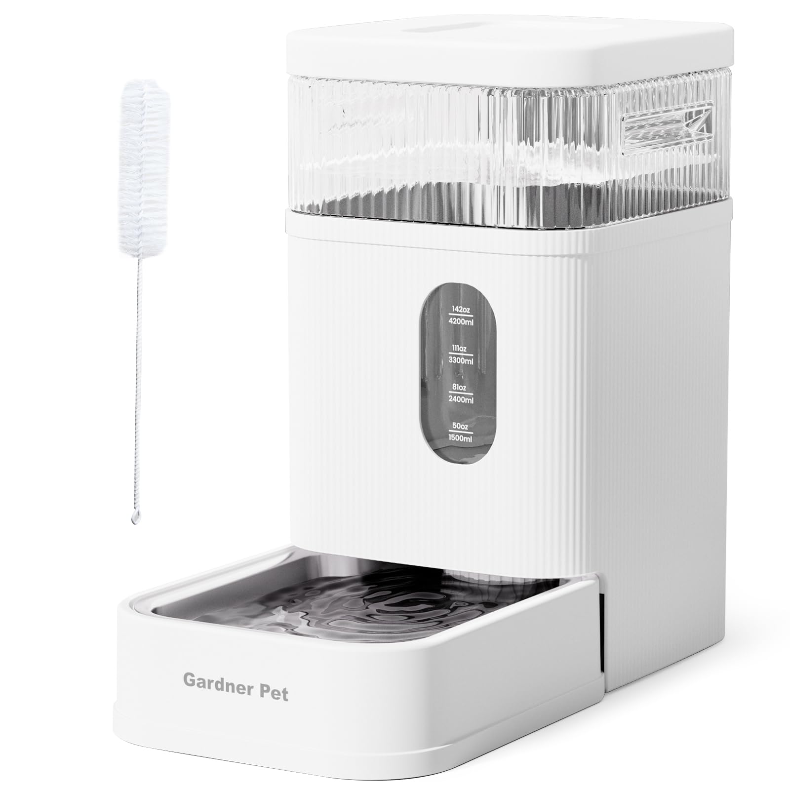 Gardner Pet automatic water dispenser white front view shows hydration setup