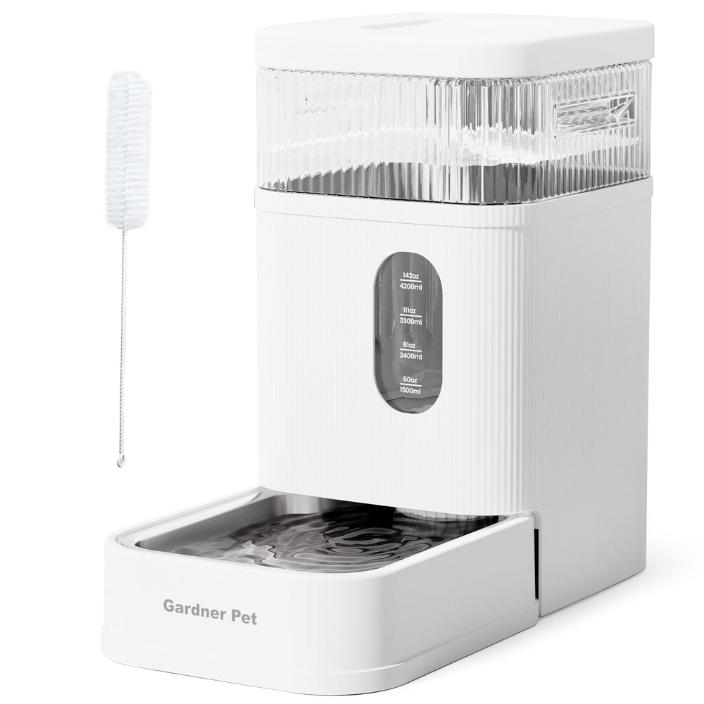 Gardner Pet automatic water dispenser white front view shows hydration setup