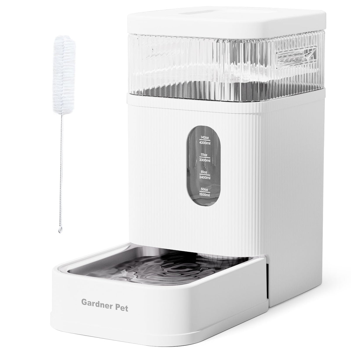 Gardner Pet automatic water dispenser white front view shows hydration setup