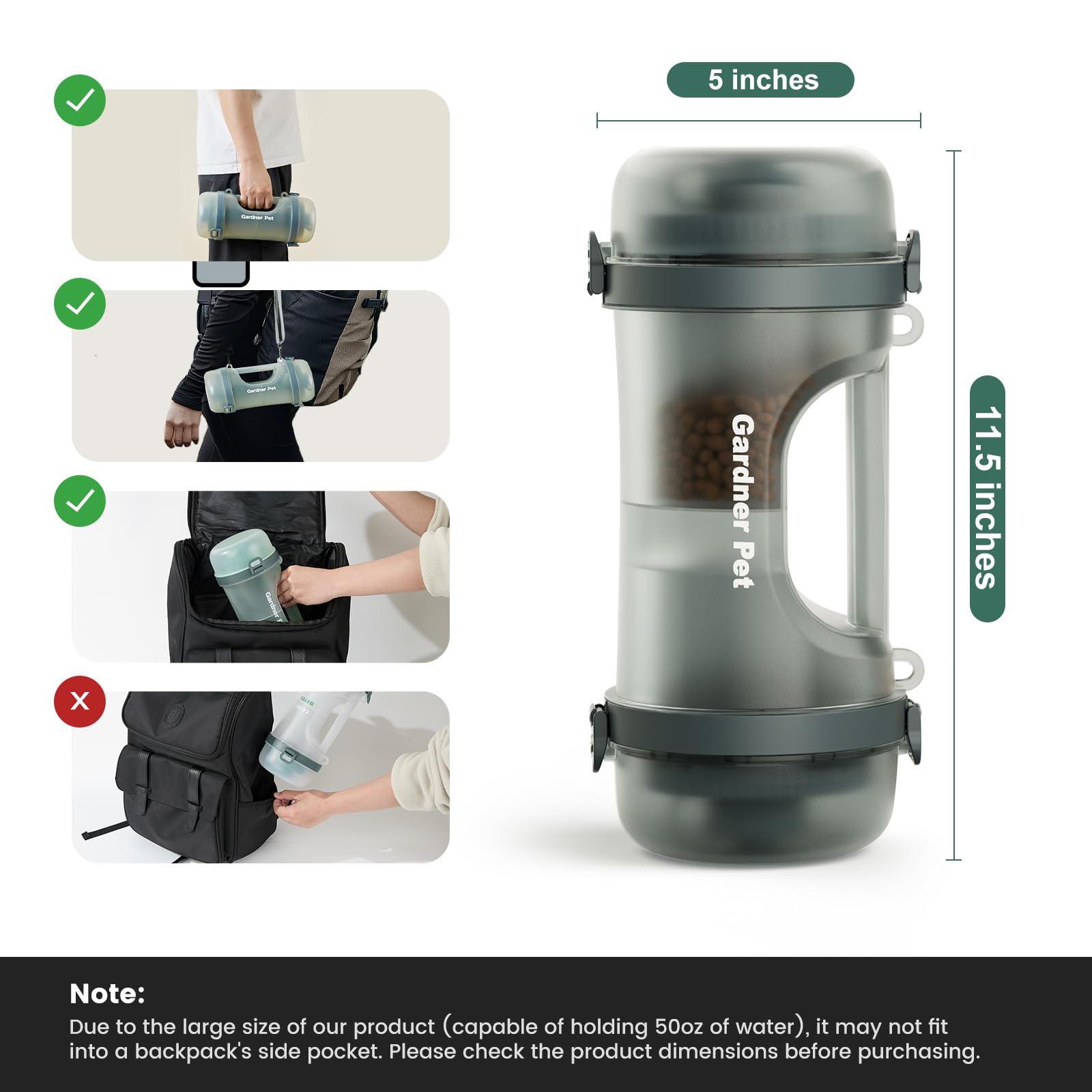 Gardner Pet BPA-free materials ensure safe storage for food and water.