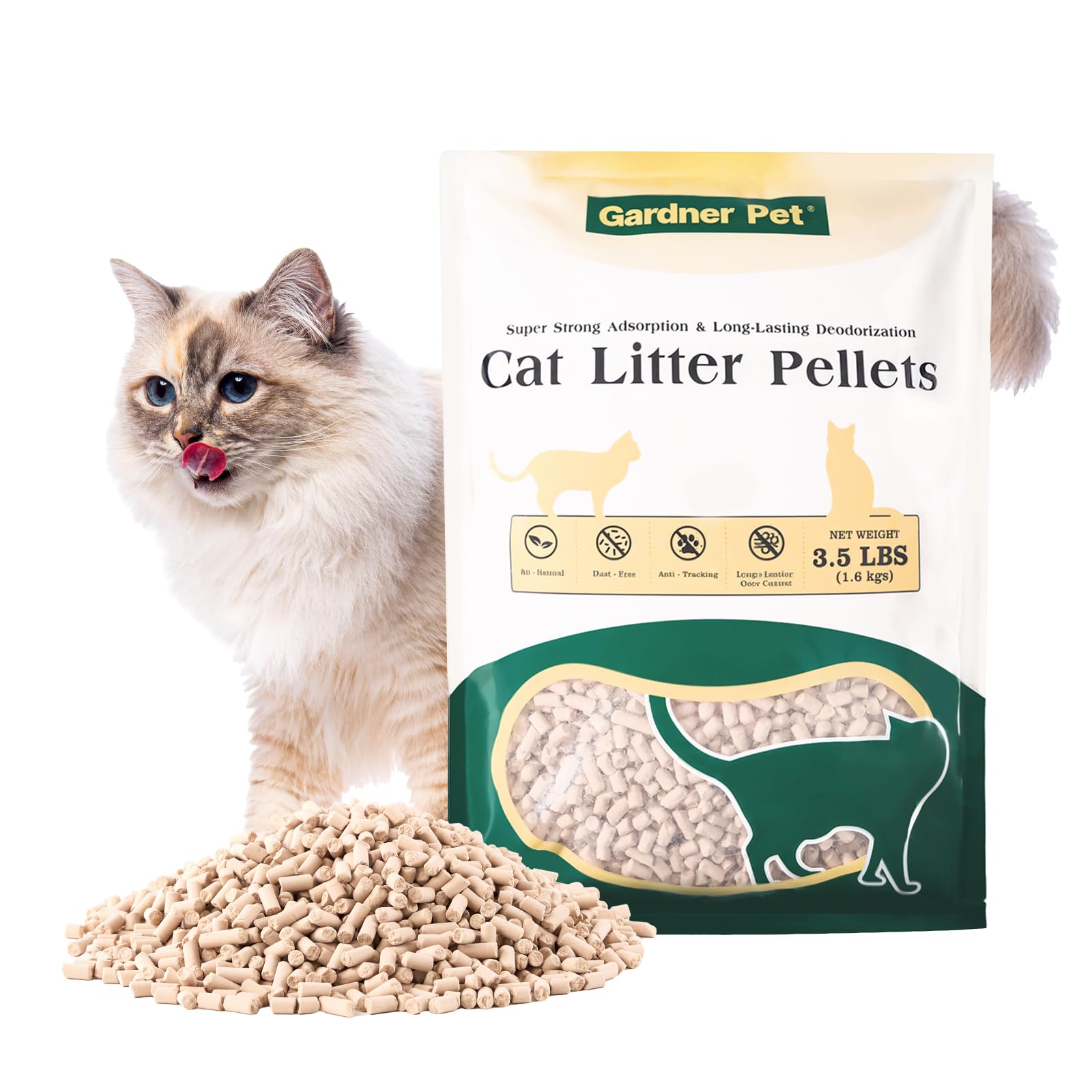 Gardner Pet cat litter pellets odor control keeps boxes smelling fresh.