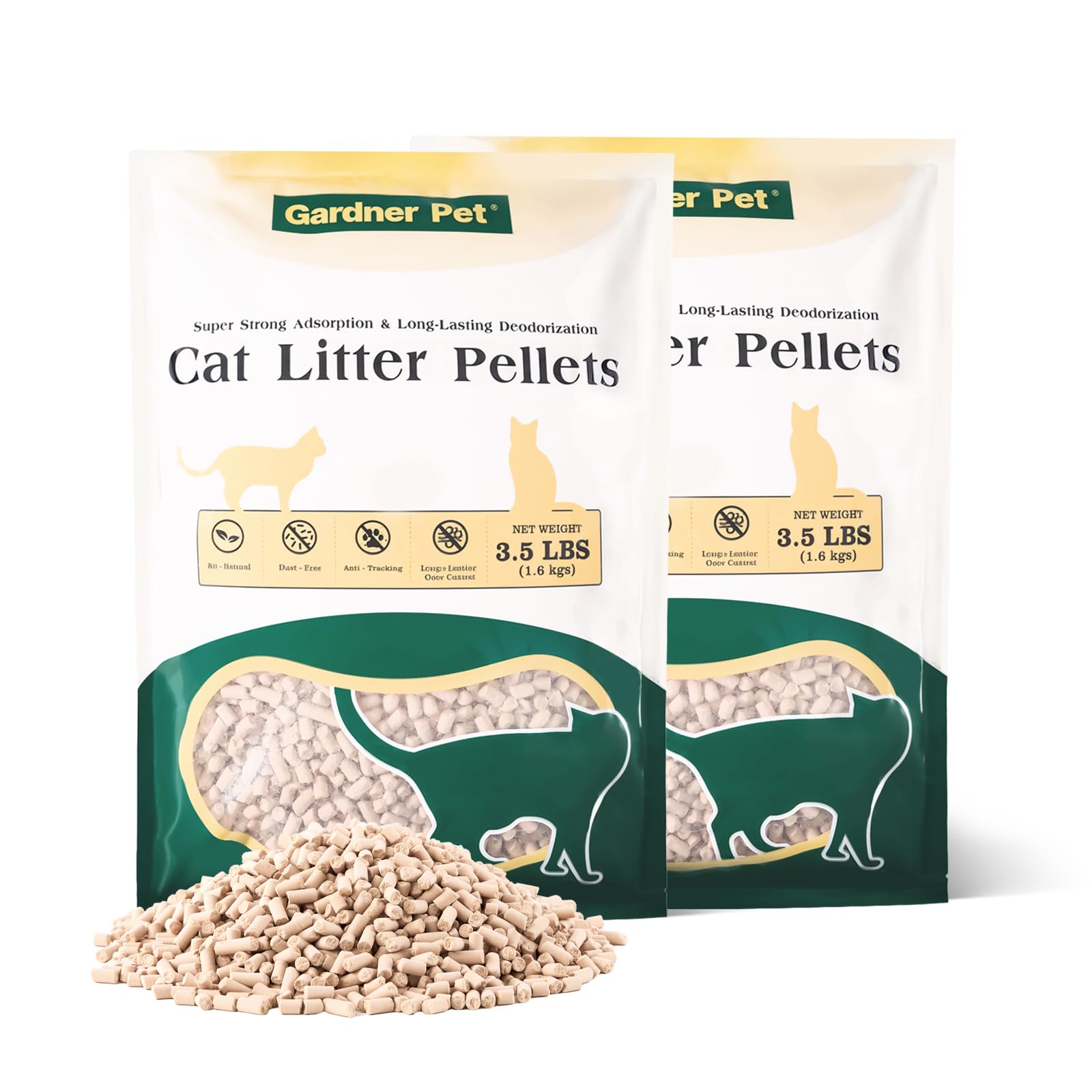 Gardner Pet cat litter pellets pack front view demonstrating two-bag budget-friendly supply