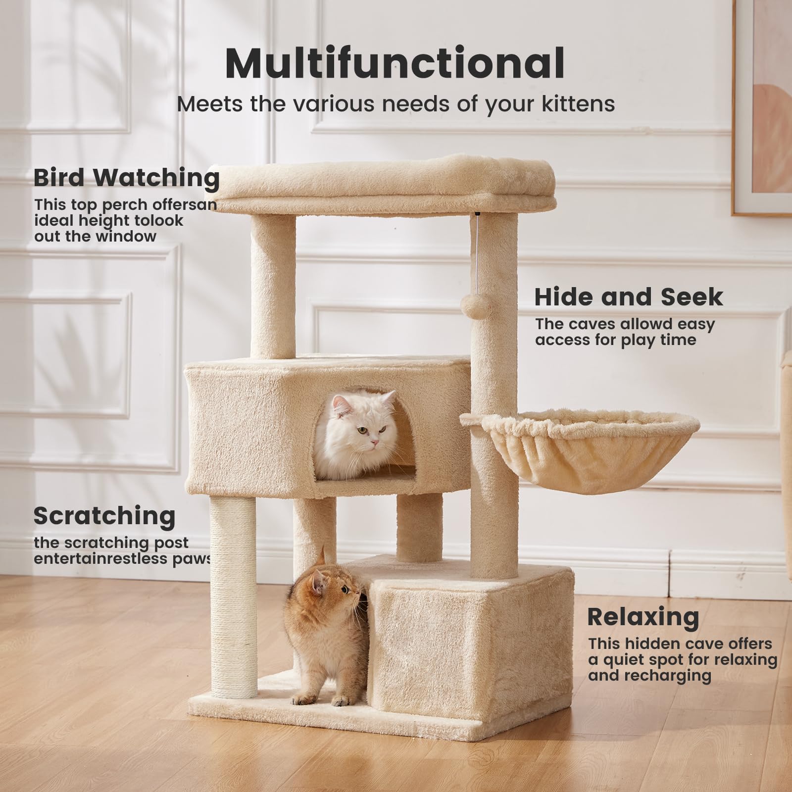 Gardner Pet cat tree 2.83-inch posts highlight heavy-duty scratching support for larger cats