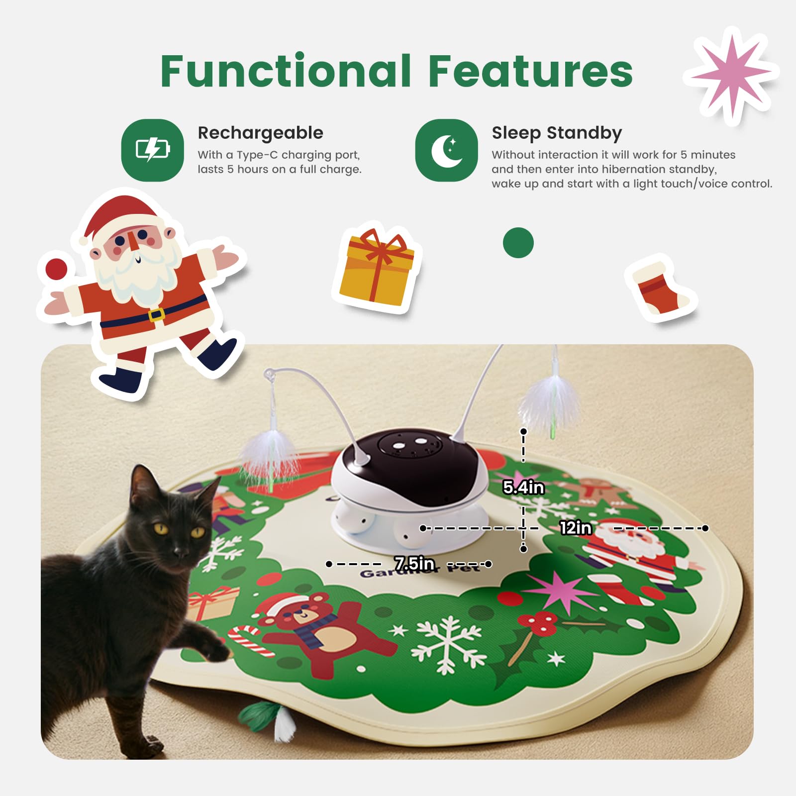 Gardner Pet Christmas Cat Laser Toy chirping sounds: adds auditory engagement during play.