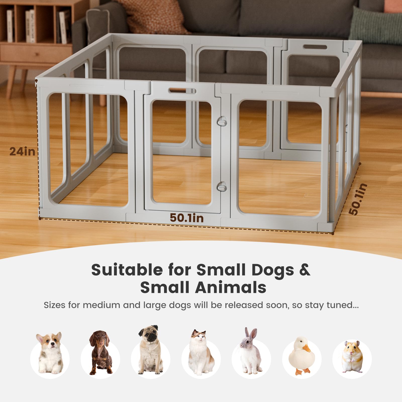 Gardner Pet clear acrylic dog playpen front view shows bright visibility for pet monitoring
