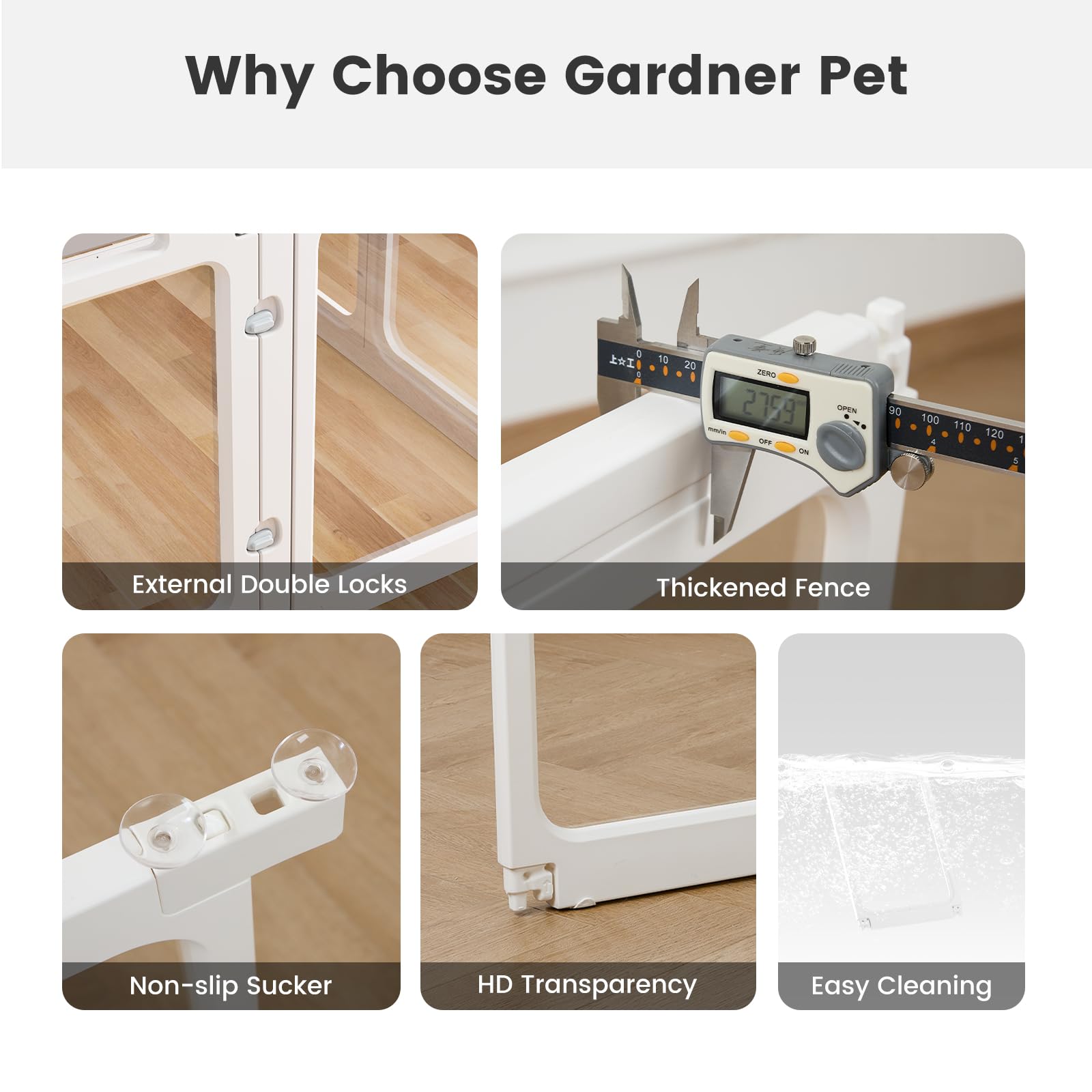 Gardner Pet Clear Acrylic Playpen anti-slip bottom keeps setup stable