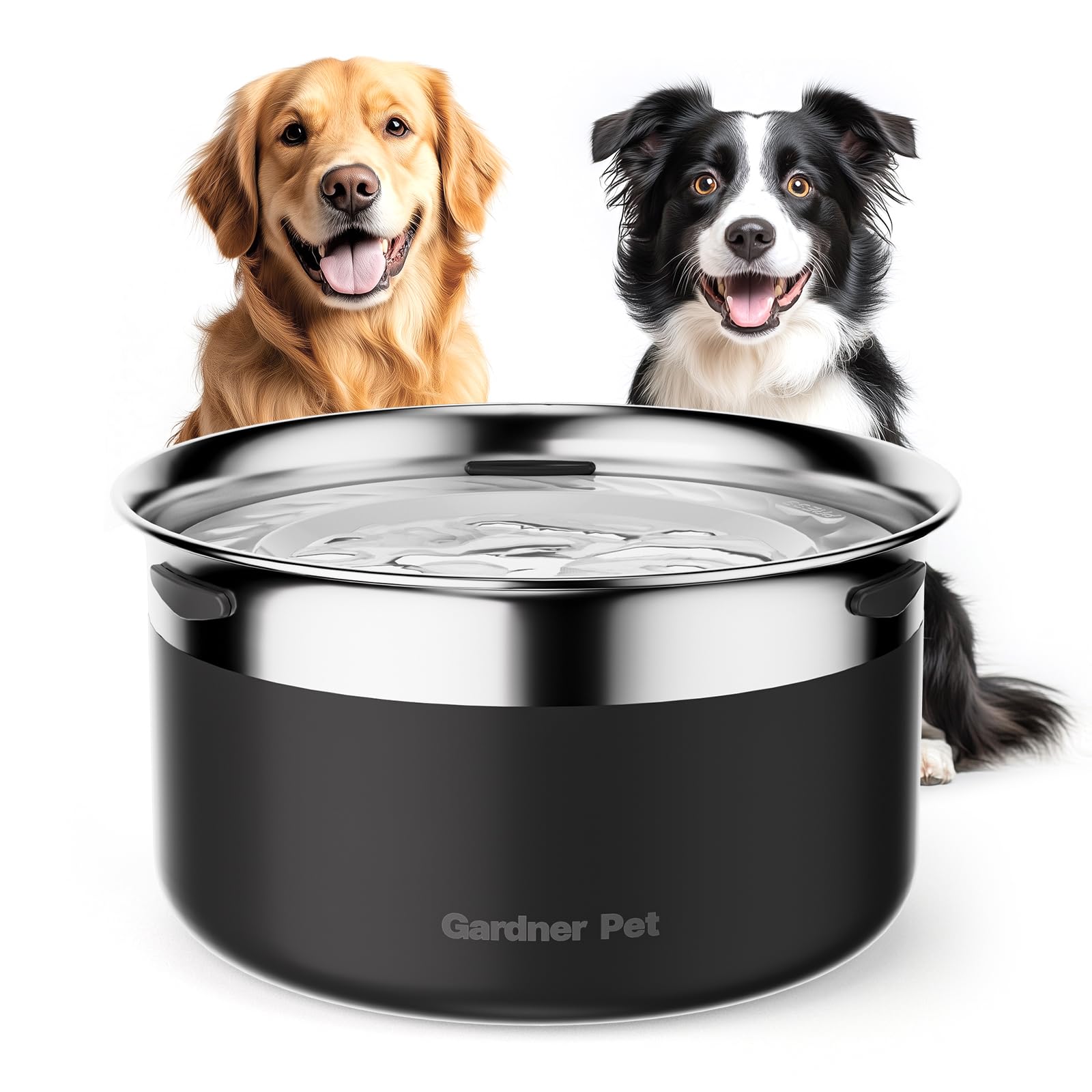 Gardner Pet dog bowls front view in black with large 3.85L capacity.