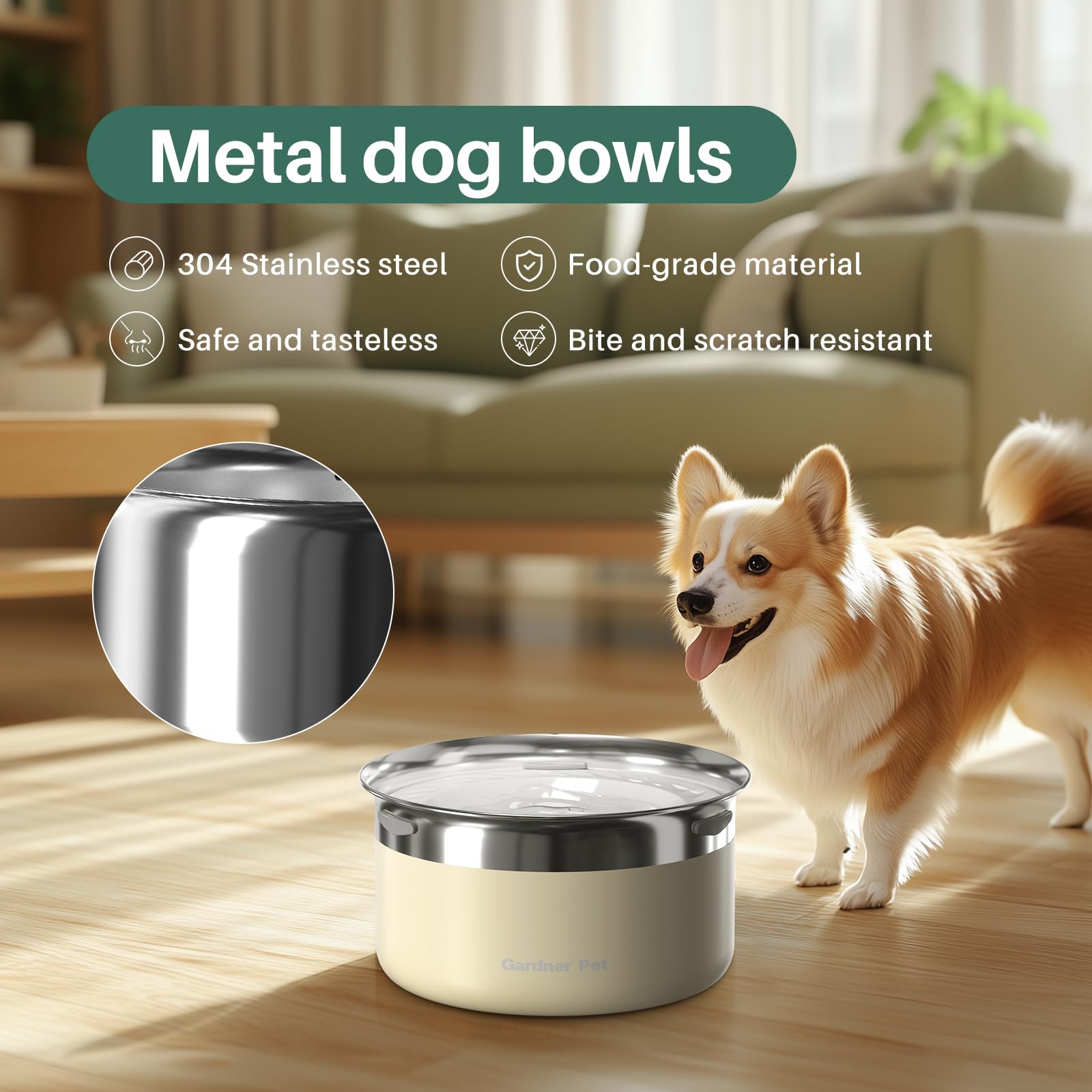 Gardner Pet no-spill design with splash-proof rim minimizes water splashes during play