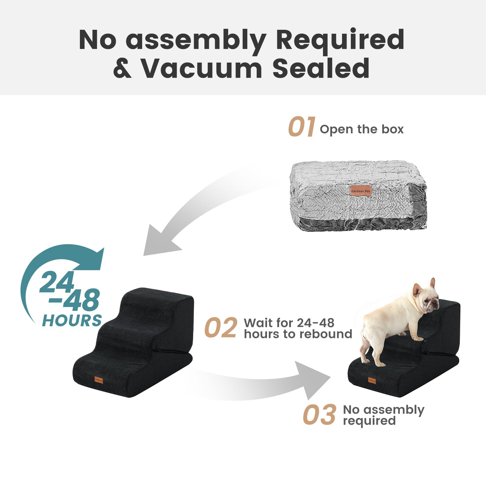 Gardner Pet dog stairs on bed demonstrate easy access to favorite spots.