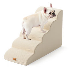 Gardner Pet dog stairs beige curved side view for easy bed access.