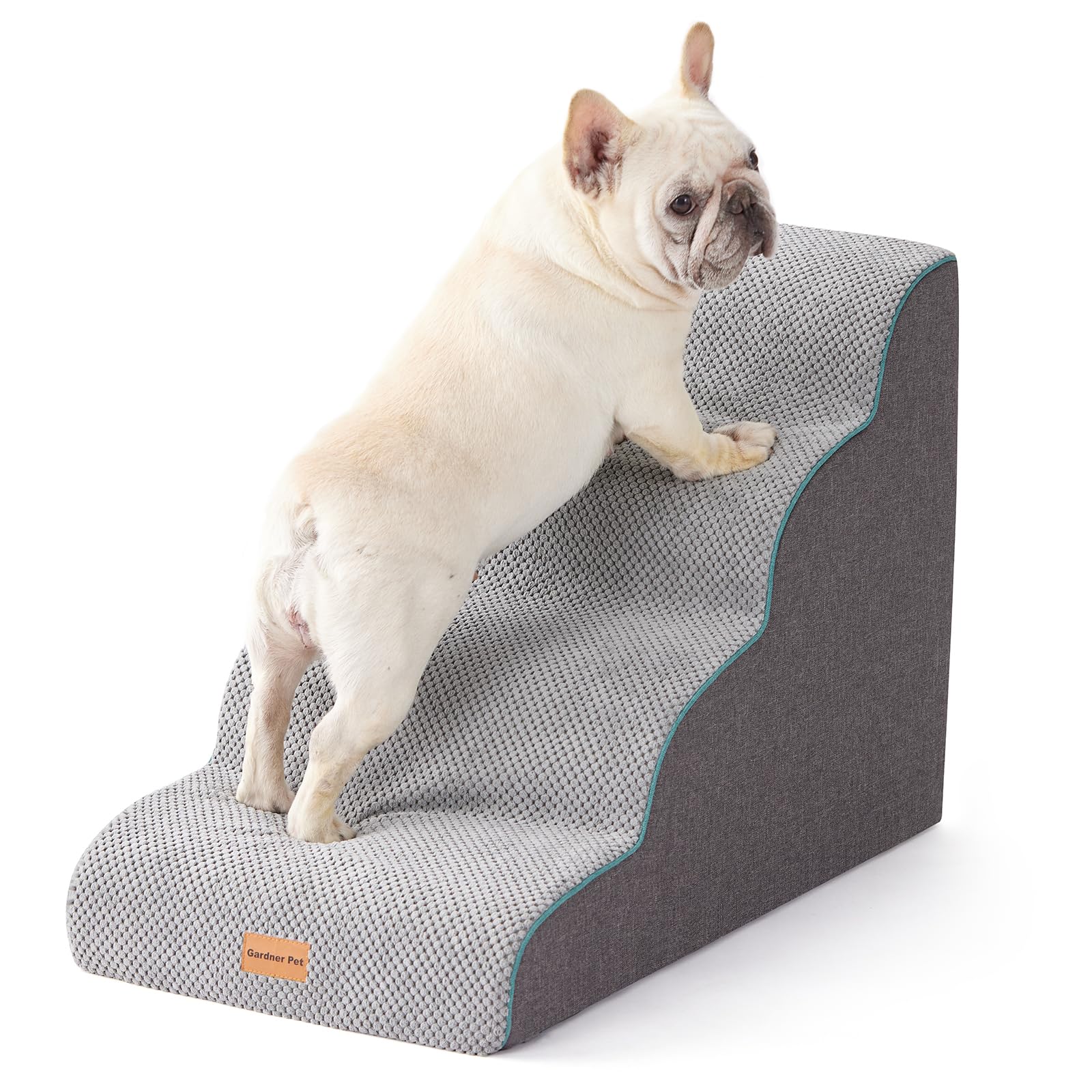 Gardner Pet curved 4-step dog stairs help small dogs reach high beds safely