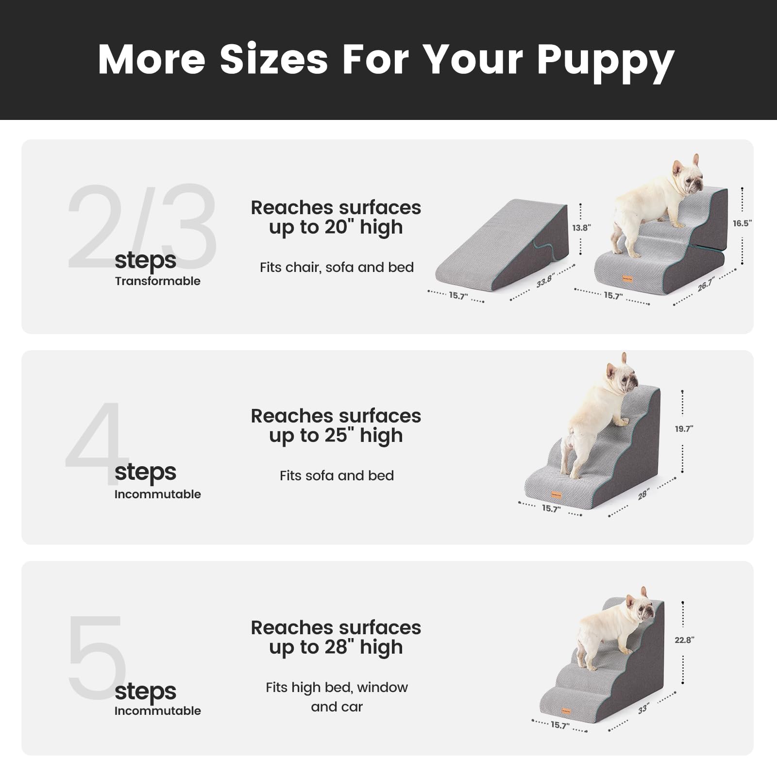Gardner Pet dog stairs 22.8-inch height curved design for high beds