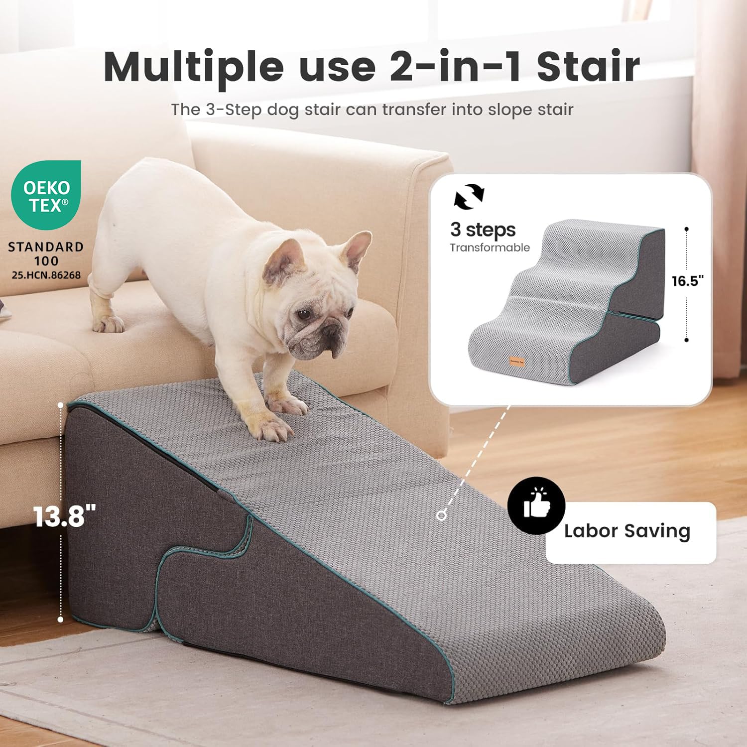 Gardner Pet 3-step stair side view highlighting easy access to sofa.