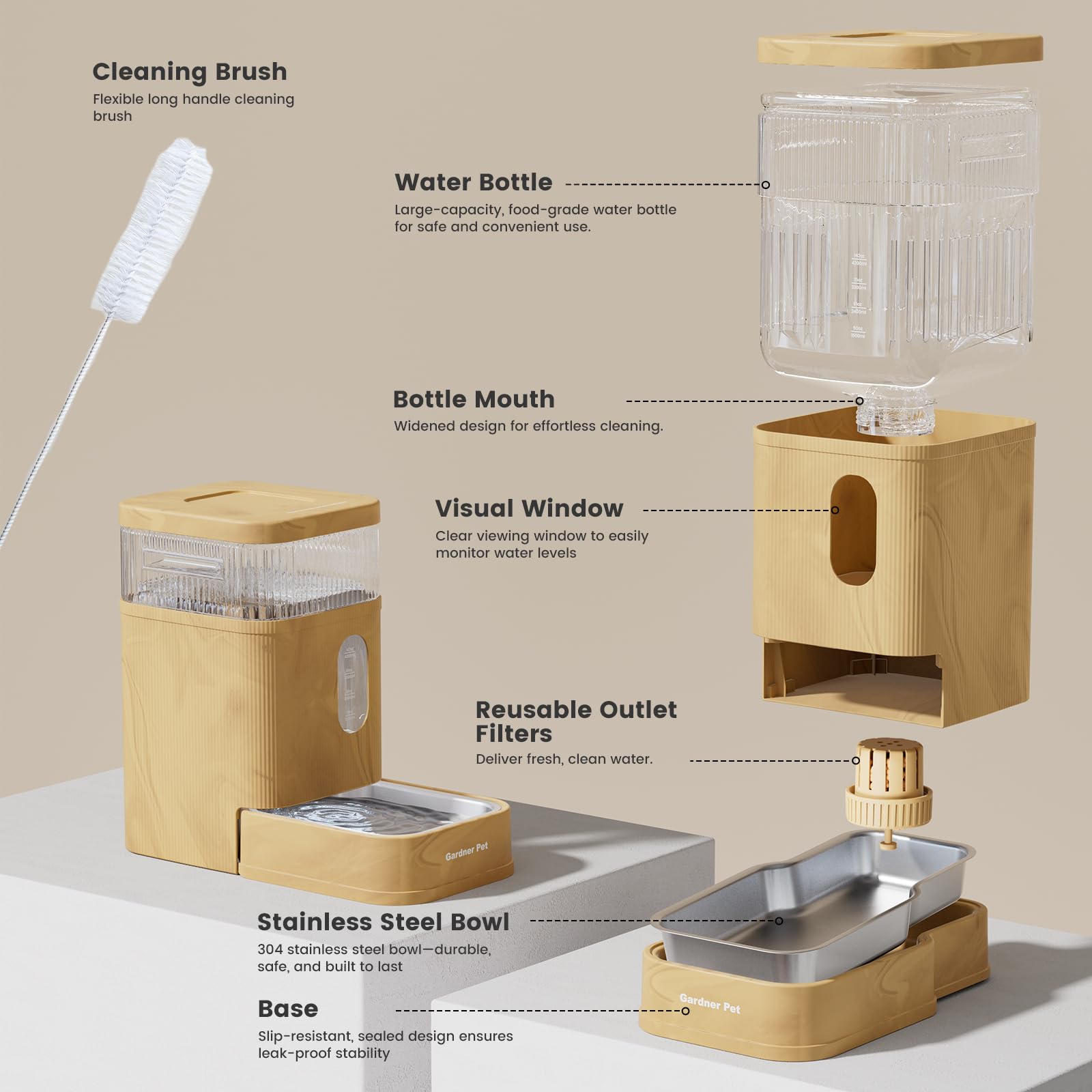 Gardner Pet easy-clean-disassemblable design simplifies cleaning routines